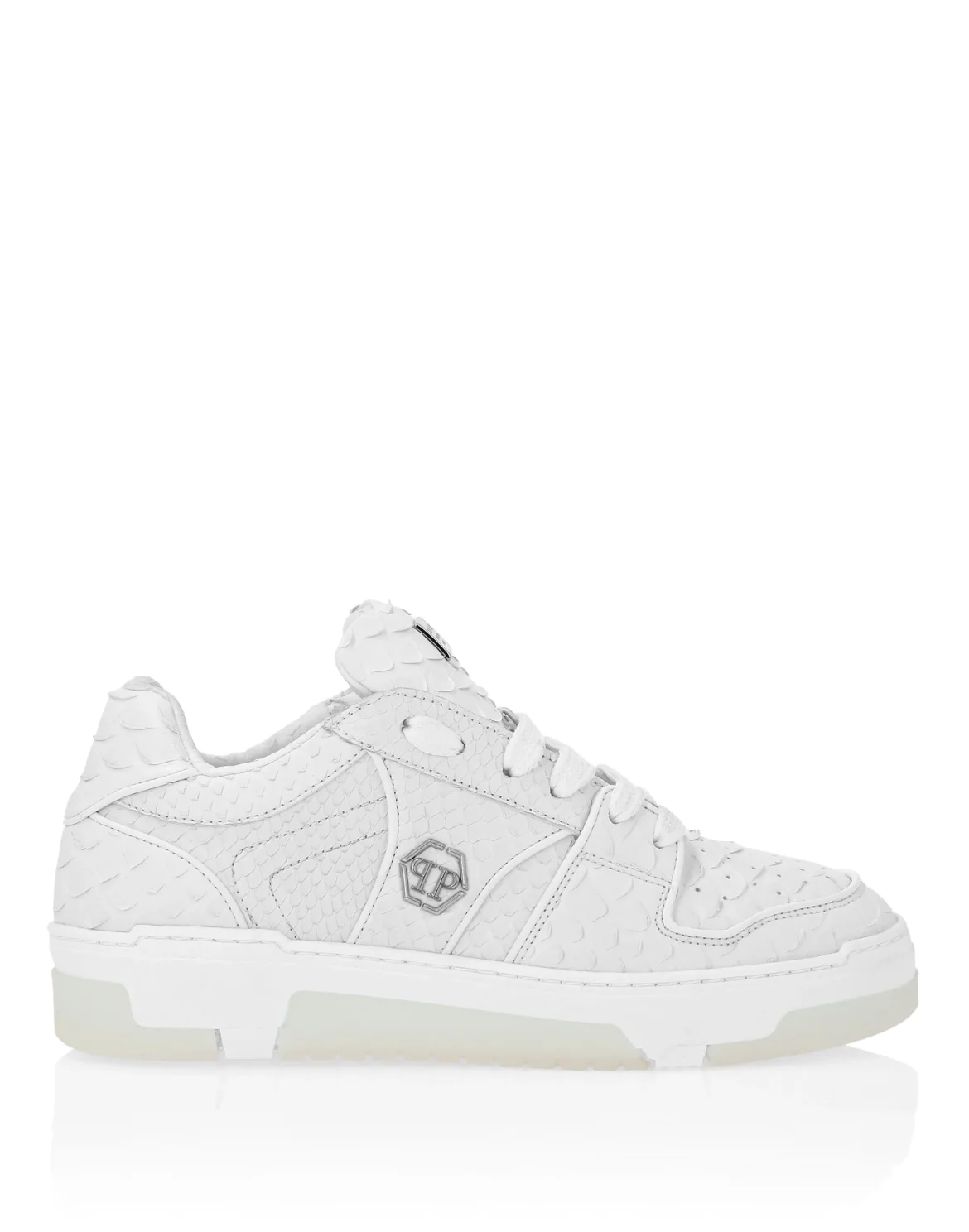 Python Leather Lo-Top Sneakers Hexagon, цвет: Белый