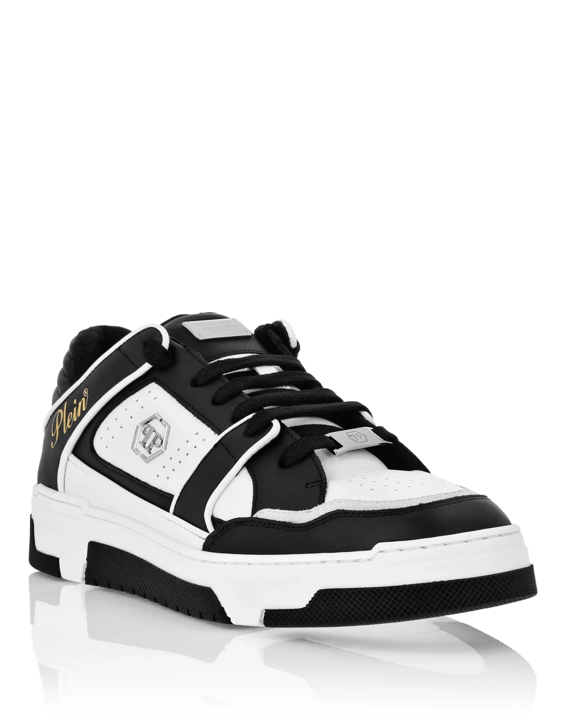 Mix Leather Lo-Top Sneakers Hexagon, цвет: Черный