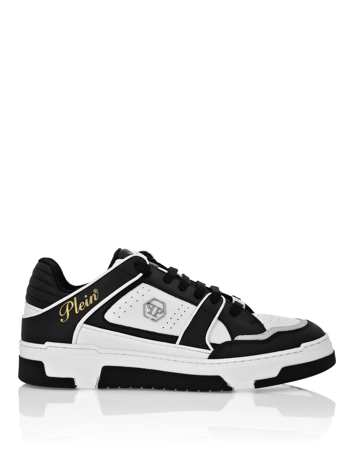 Mix Leather Lo-Top Sneakers Hexagon, цвет: Черный