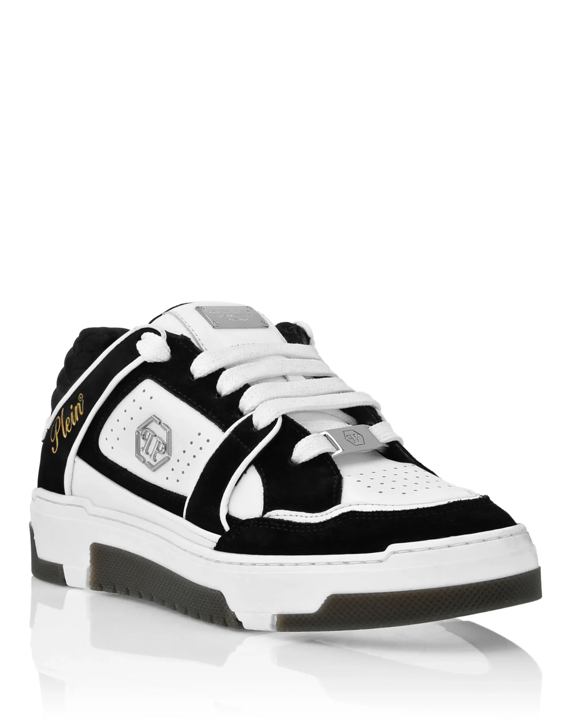 Mix Leather Lo-Top Sneakers Hexagon, цвет: Белый