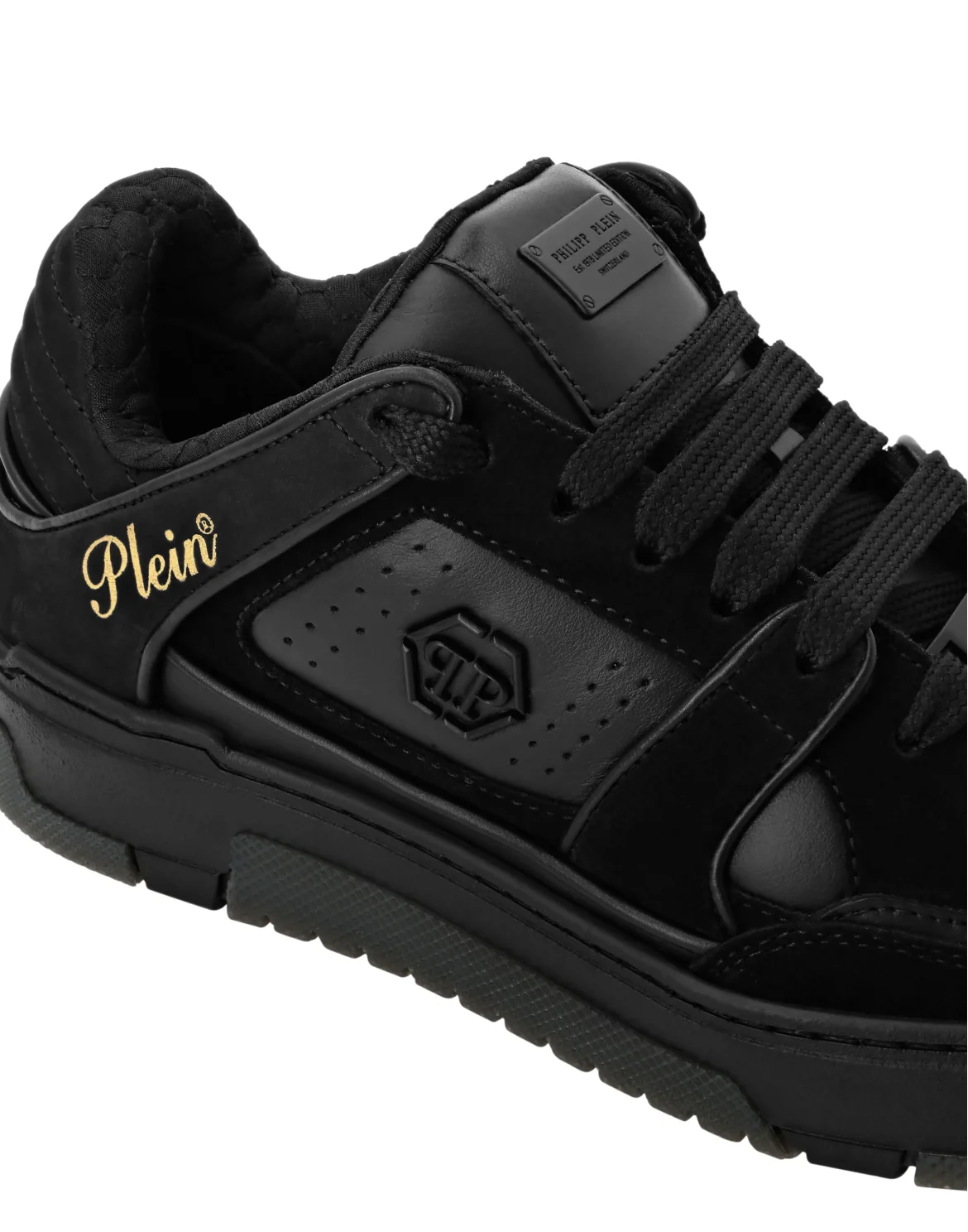 Mix Leather Lo-Top Sneakers Hexagon, цвет: Черный