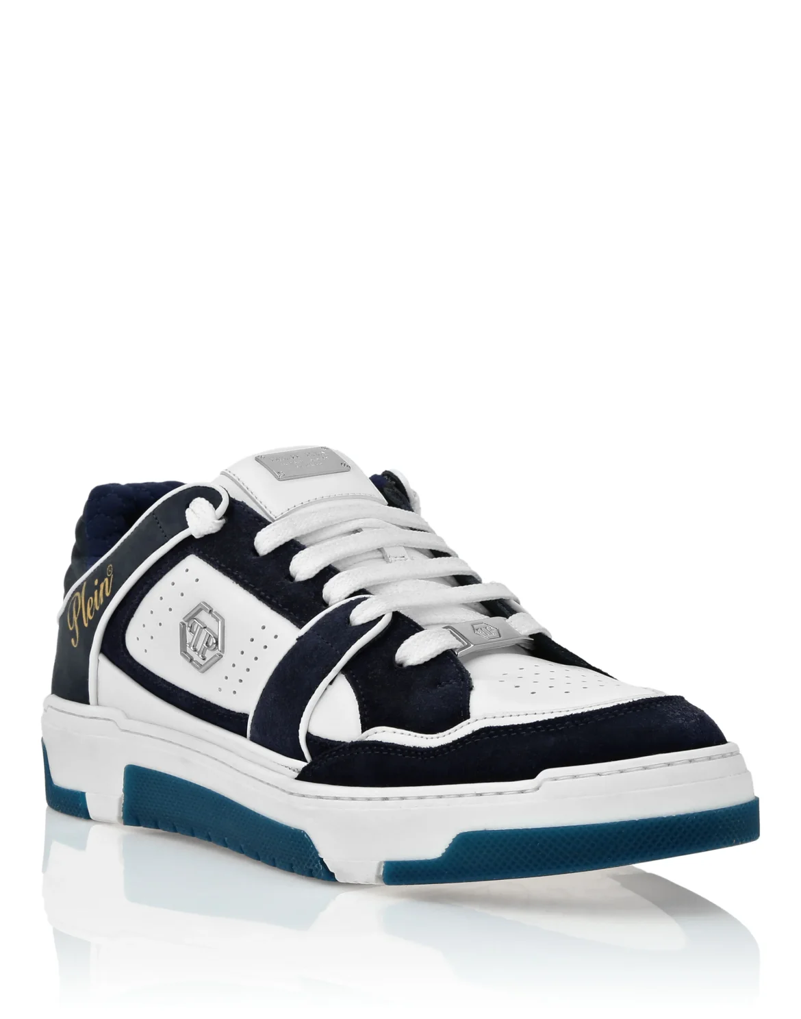 Mix Leather Lo-Top Sneakers Hexagon, цвет: Синий