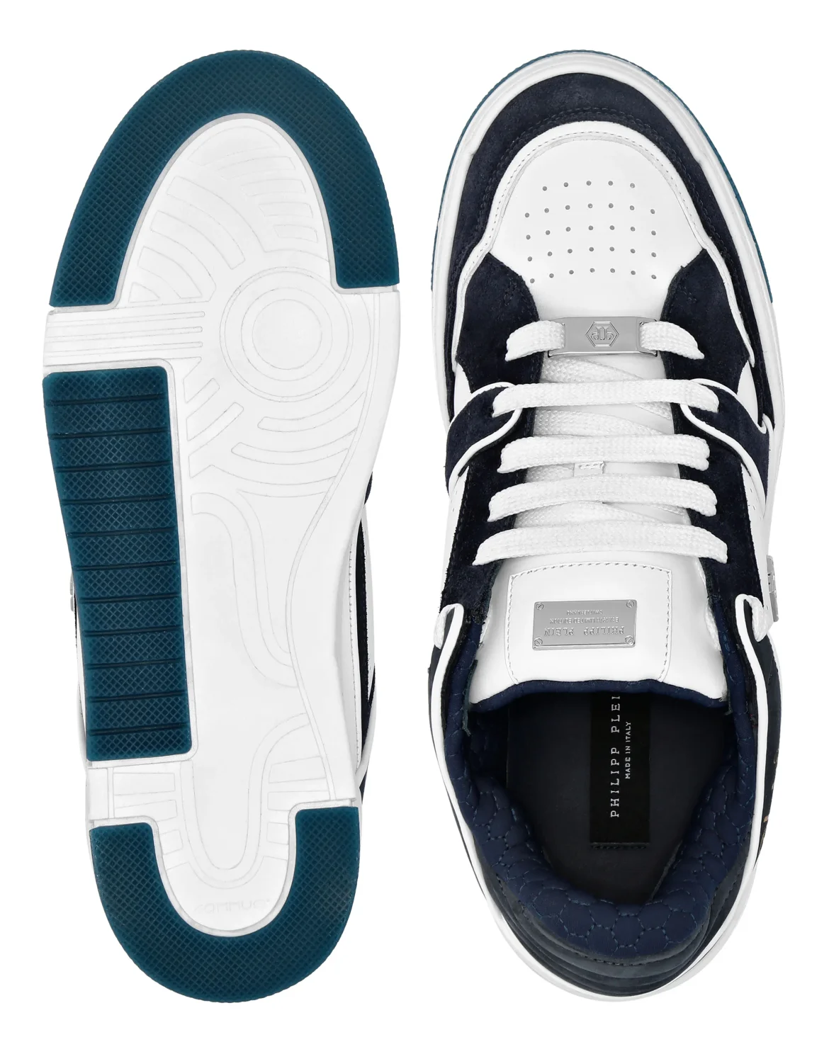 Mix Leather Lo-Top Sneakers Hexagon, цвет: Синий