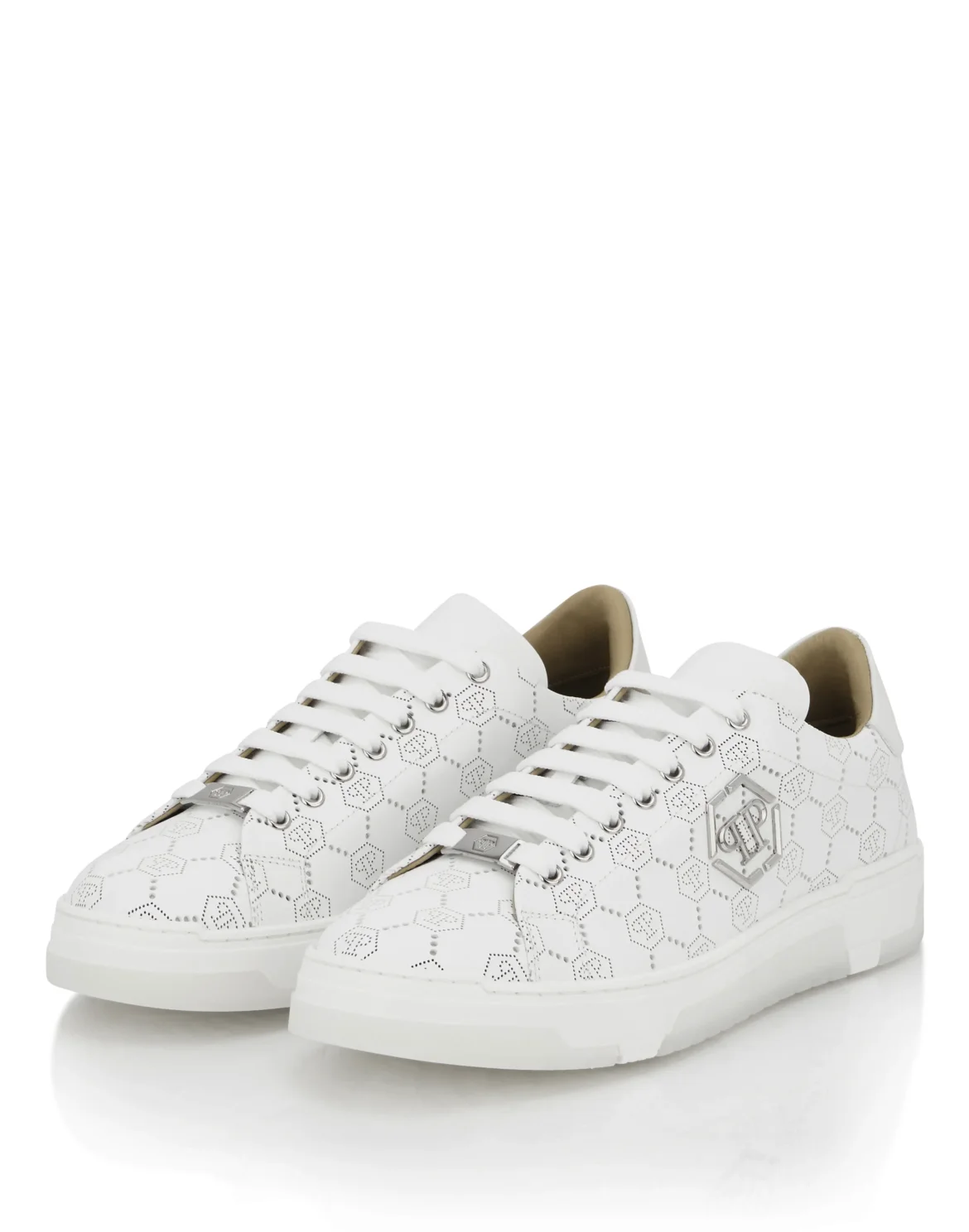 Low Top Leather Skeakers Matte Monogram, цвет: Белый