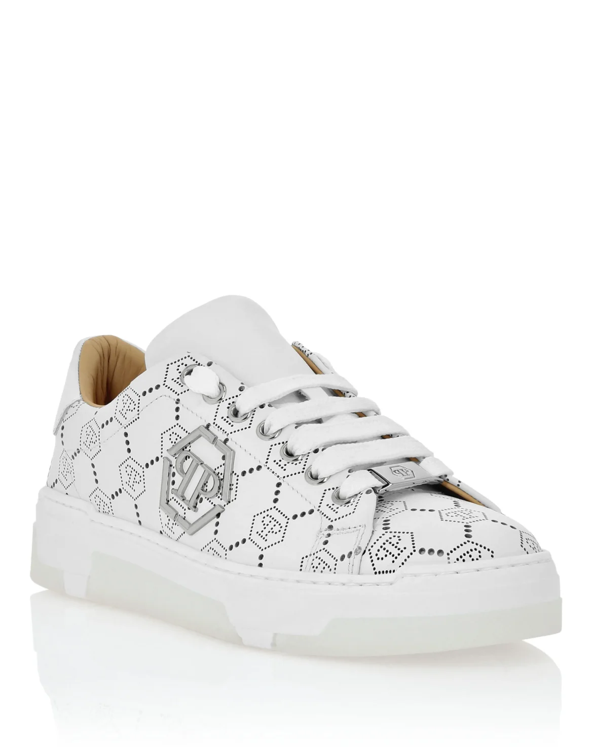 Low Top Leather Skeakers Matte Monogram, цвет: Белый
