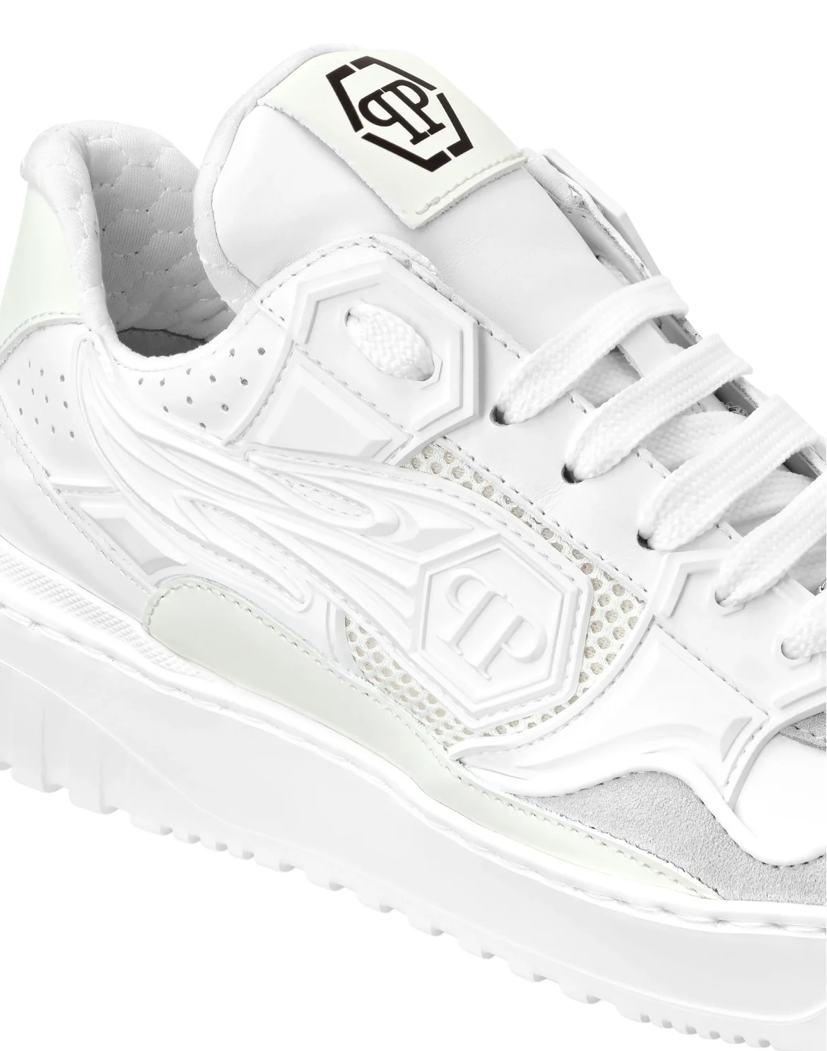 Mix Leather Lo-Top Sneakers Strass Hexagon, цвет: Белый