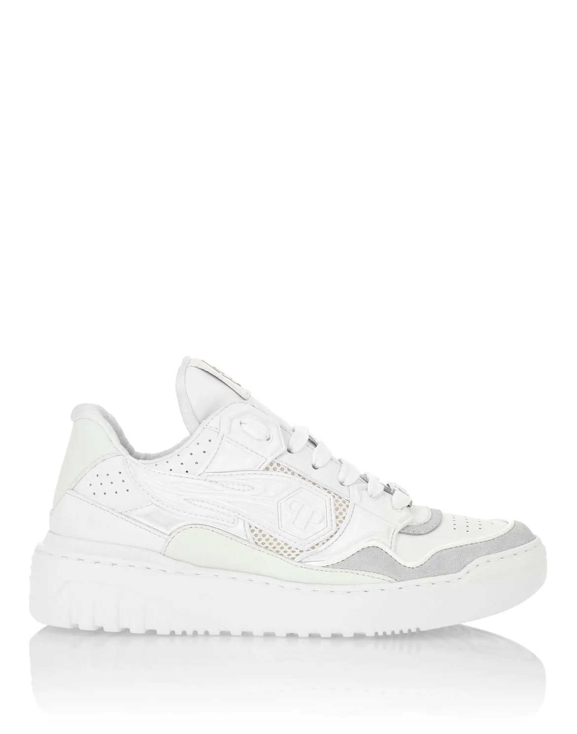 Mix Leather Lo-Top Sneakers Strass Hexagon, цвет: Белый