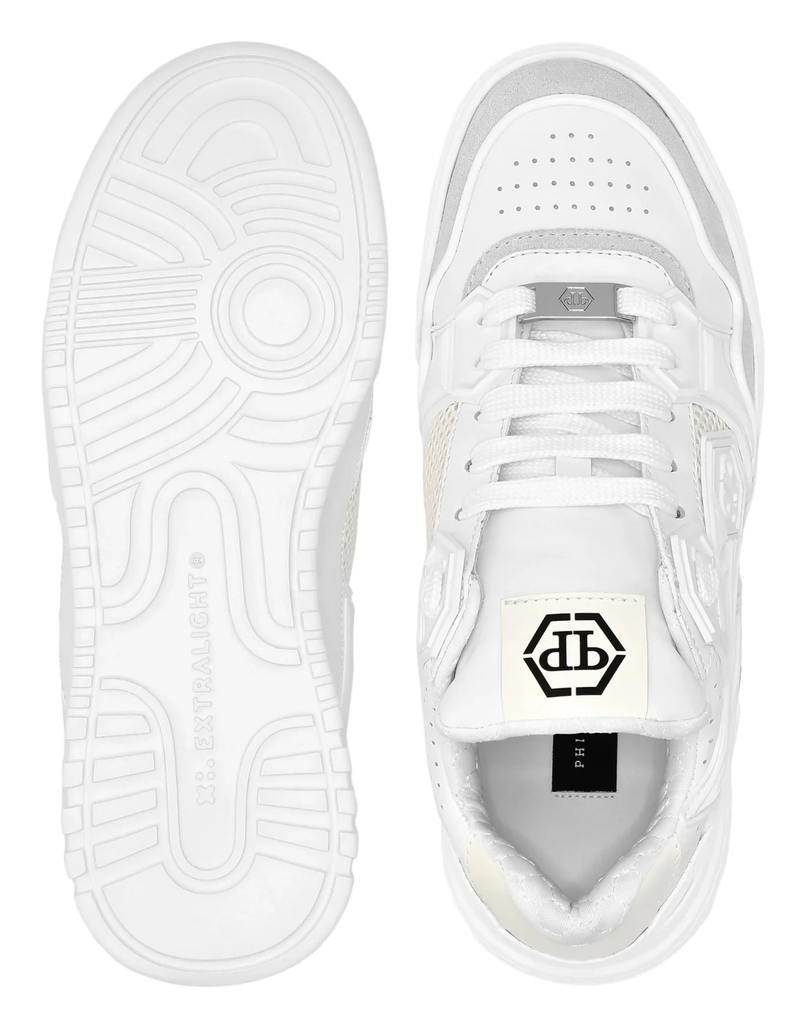 Mix Leather Lo-Top Sneakers Strass Hexagon, цвет: Белый