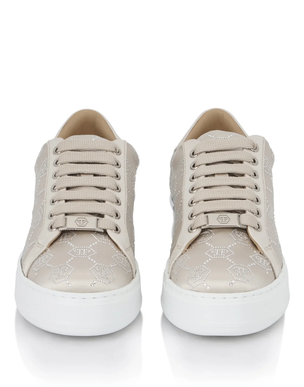 Satin Lo Top Sneakers Monogram Strass, цвет: Бежевый