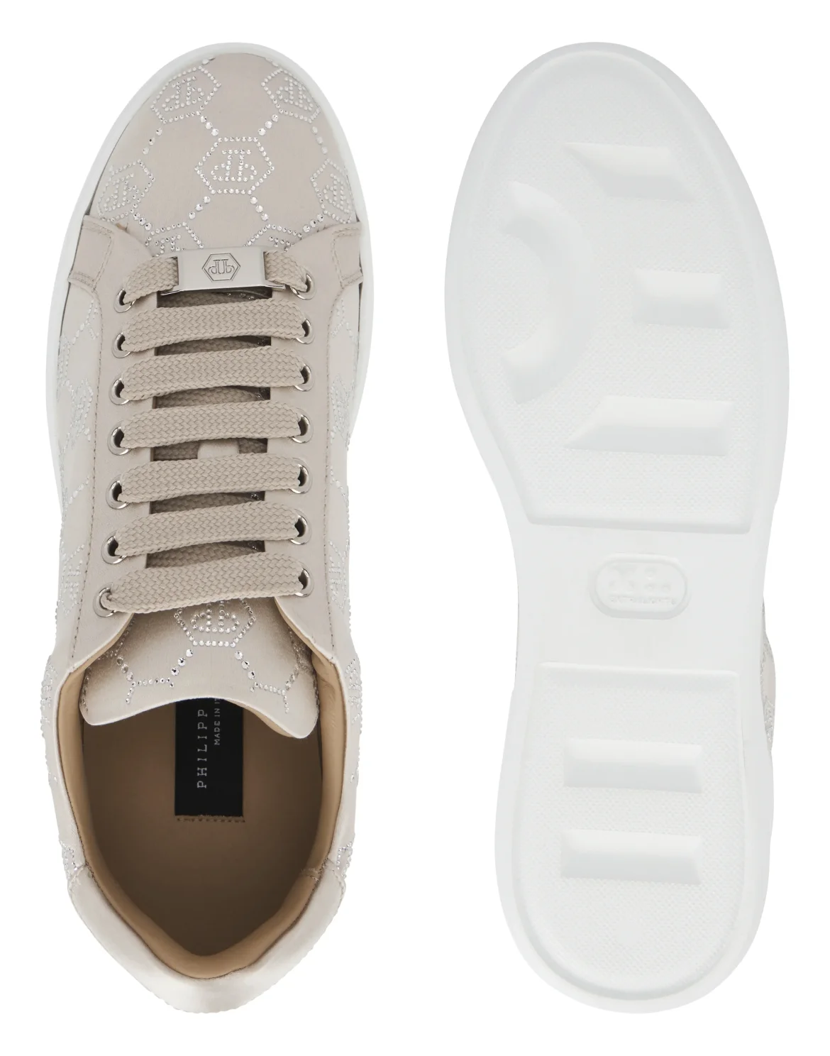 Satin Lo Top Sneakers Monogram Strass, цвет: Бежевый
