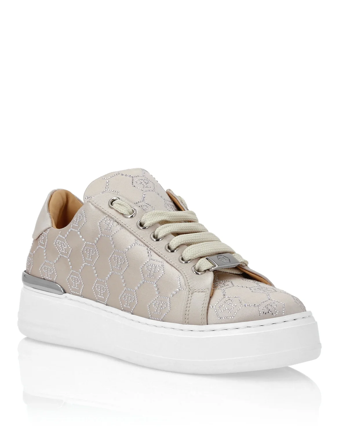 Satin Lo Top Sneakers Monogram Strass, цвет: Бежевый