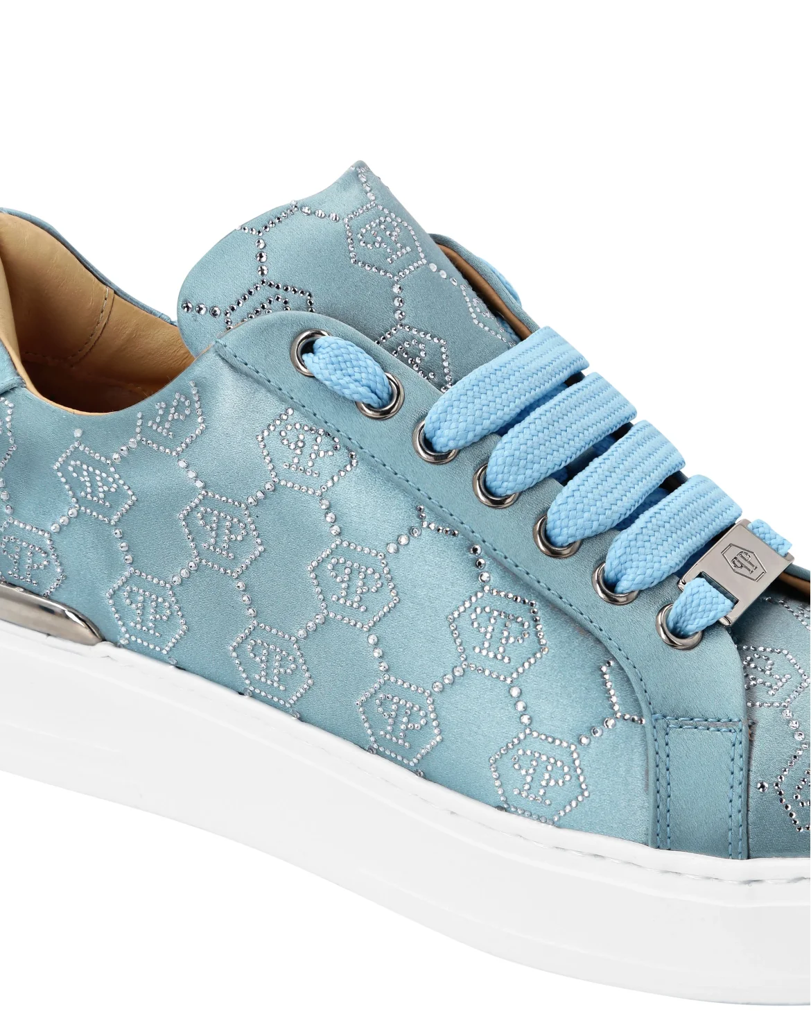 Satin Lo Top Sneakers Monogram Strass, цвет: Голубой