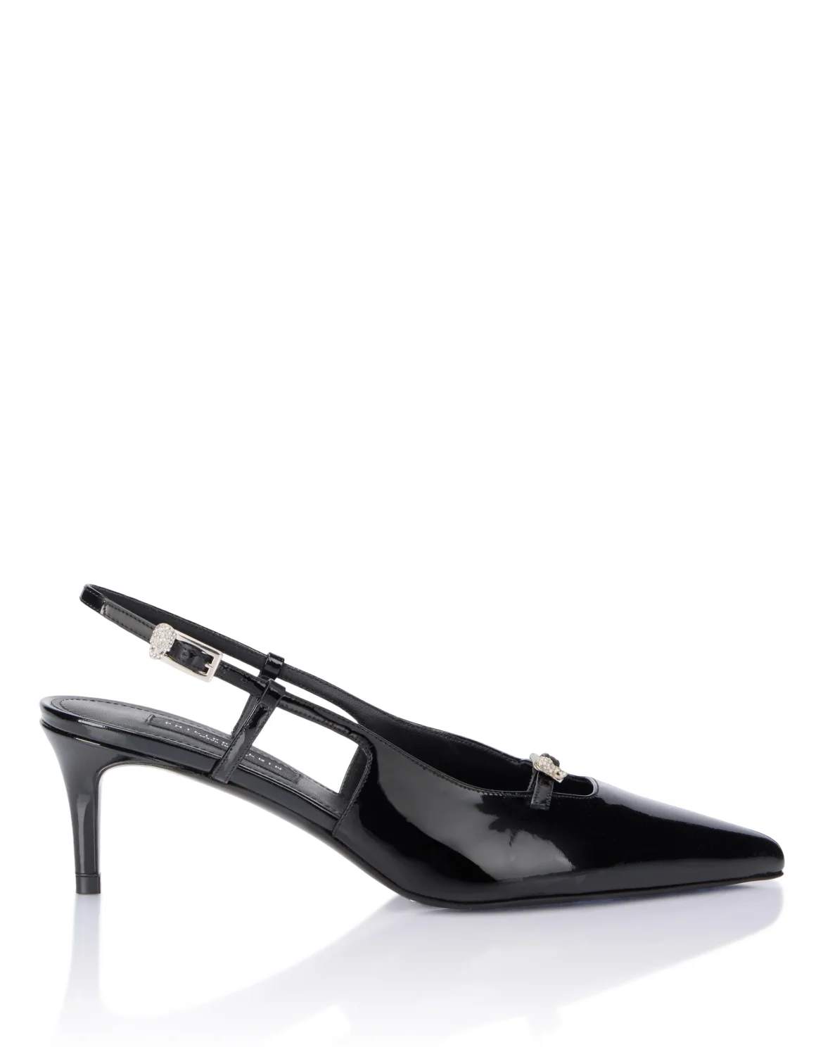 Patent Slingback Low Heels Buckle Skull, цвет: Черный