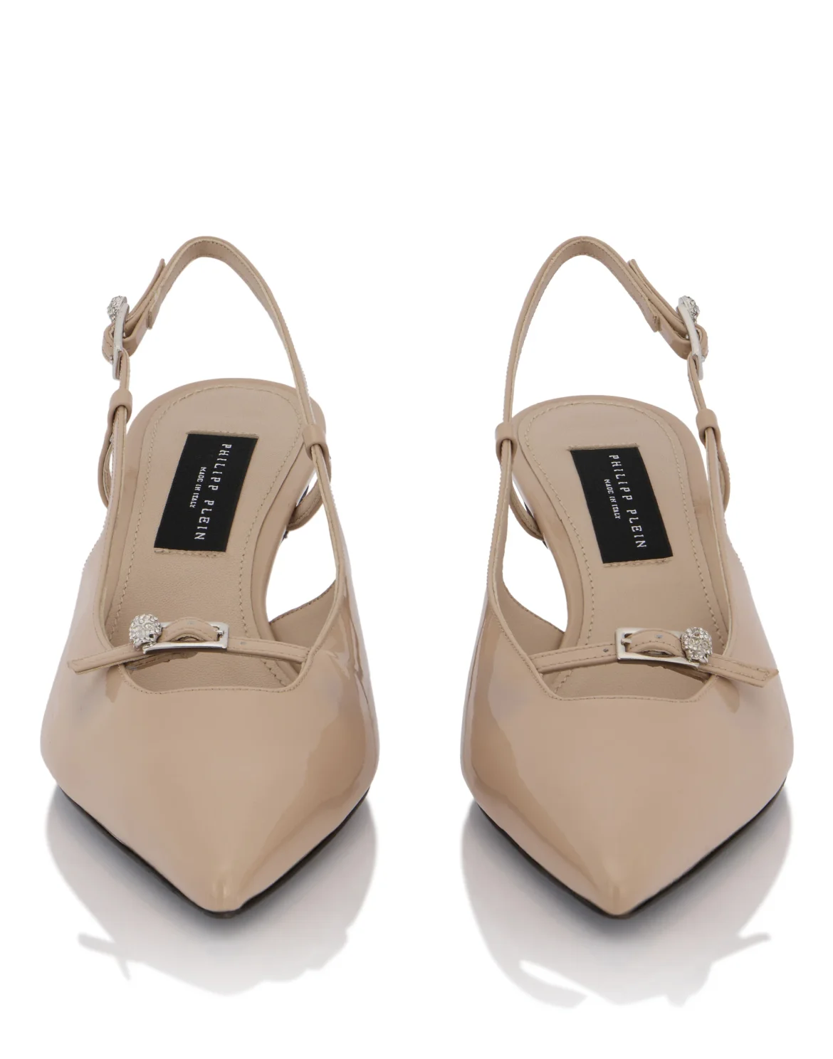 Patent Slingback Low Heels Buckle Skull, цвет: Розовый
