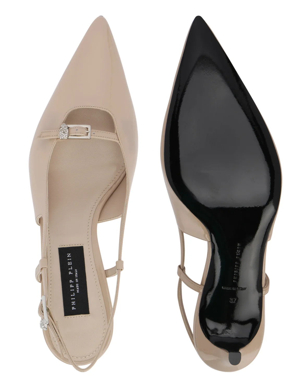 Patent Slingback Low Heels Buckle Skull, цвет: Розовый