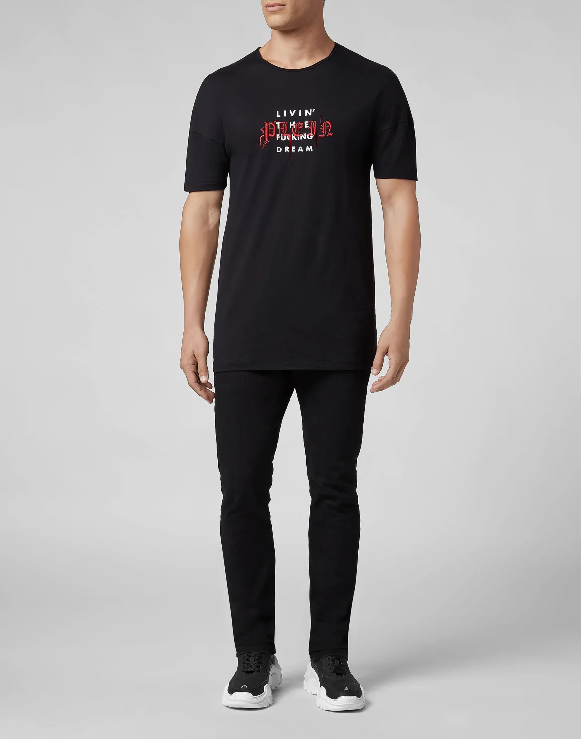 T-shirt Black Cut Round Neck Gothic Plein, цвет: Черный