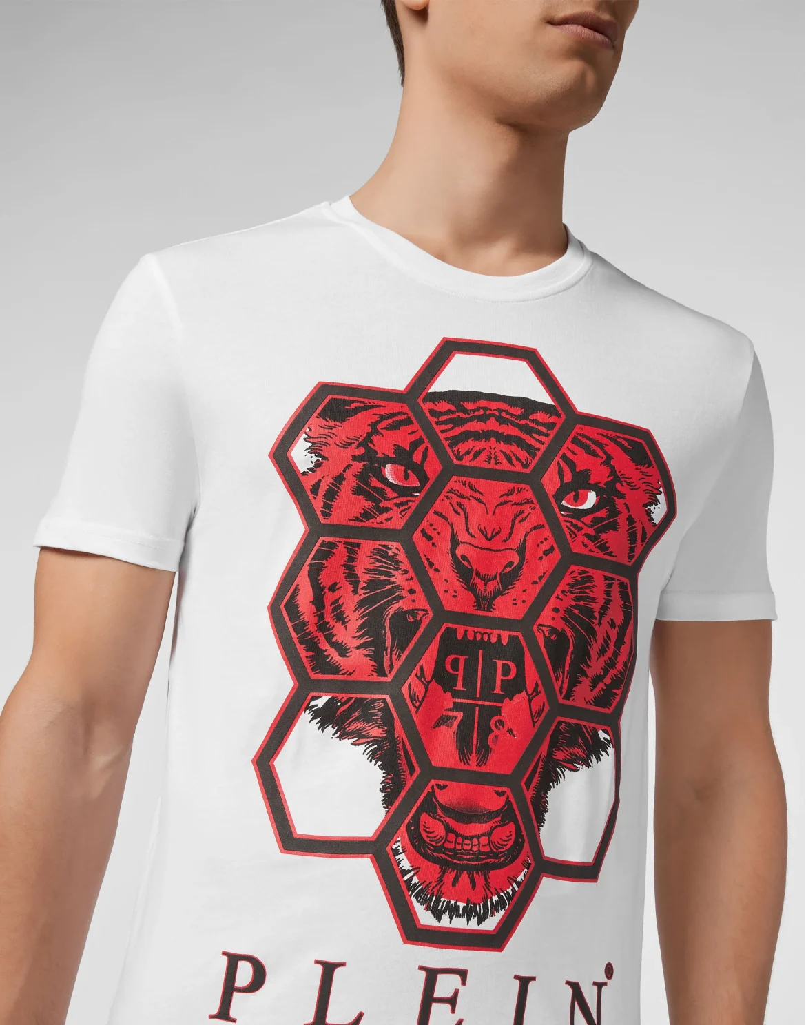T-shirt Round Neck SS Hexagon tiger, цвет: Белый