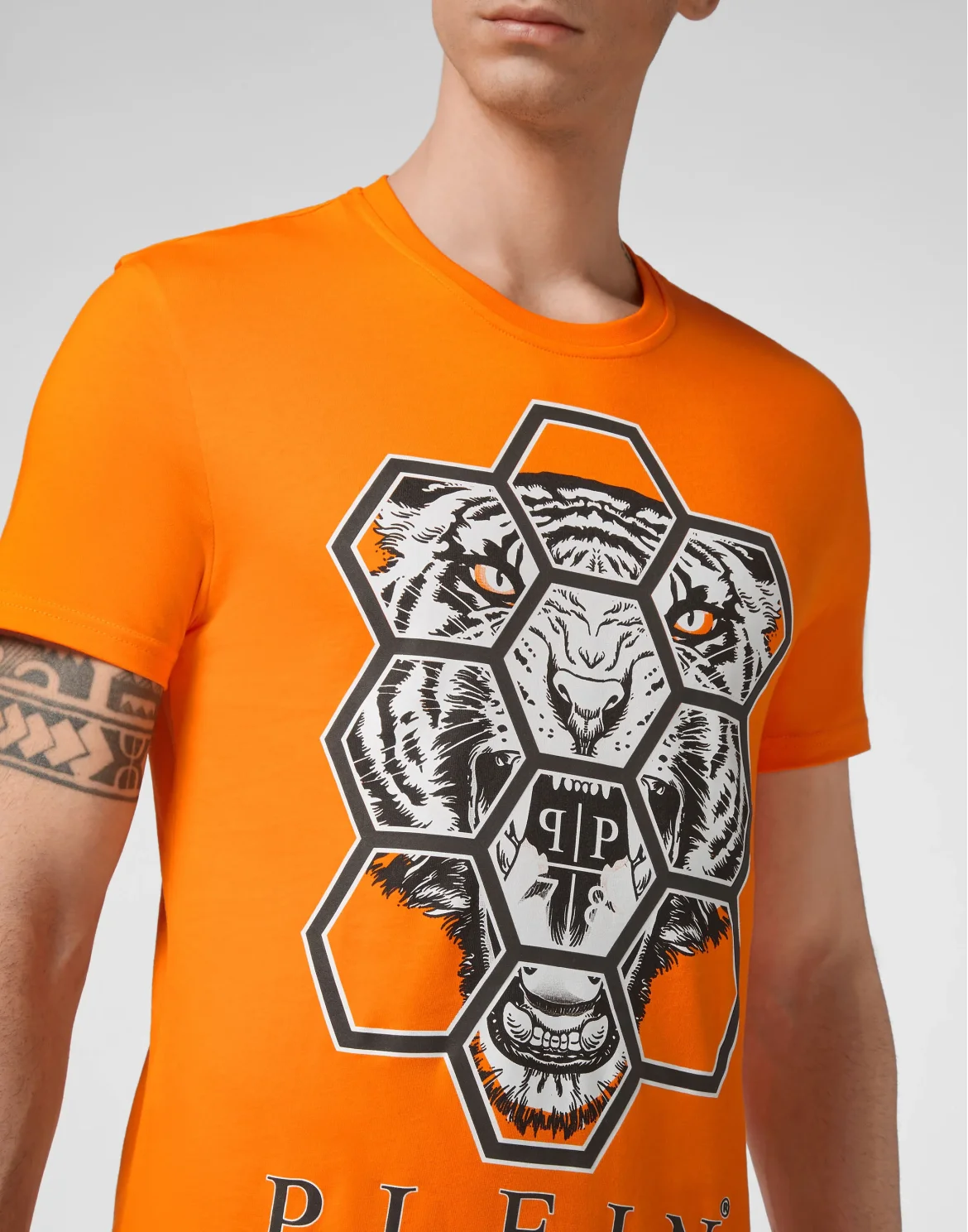 T-shirt Round Neck SS Hexagon tiger, цвет: Оранжевый