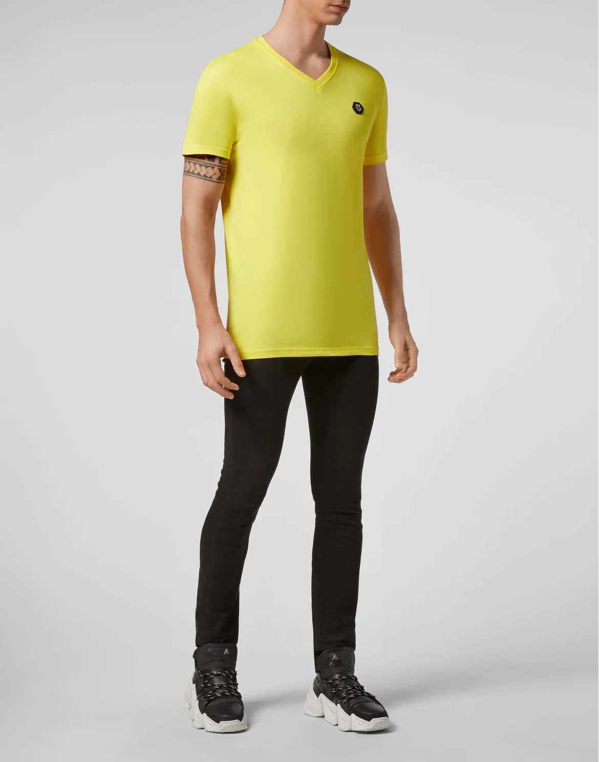 T-shirt V-Neck SS Allover skull, цвет: Желтый