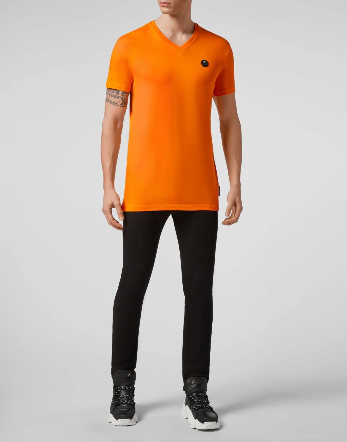 T-shirt V-Neck SS Allover skull, цвет: Оранжевый