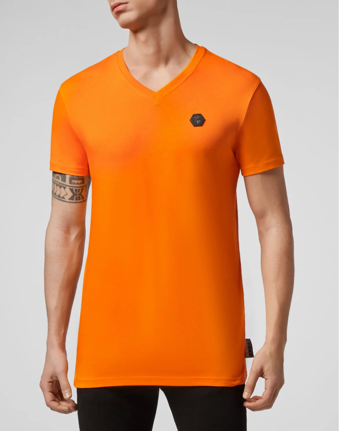 T-shirt V-Neck SS Allover skull, цвет: Оранжевый