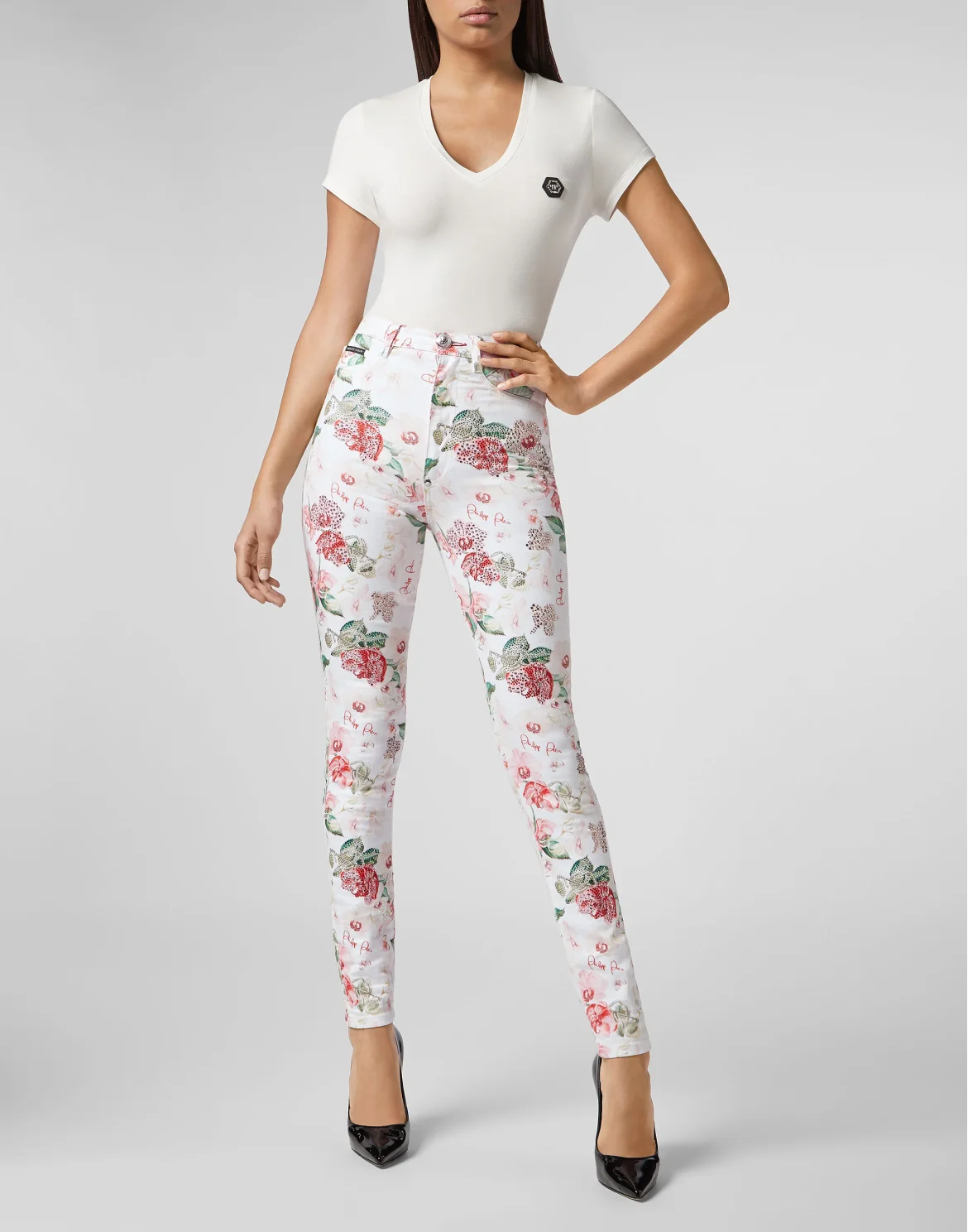 Super High Waist Jegging Flowers, цвет: Белый