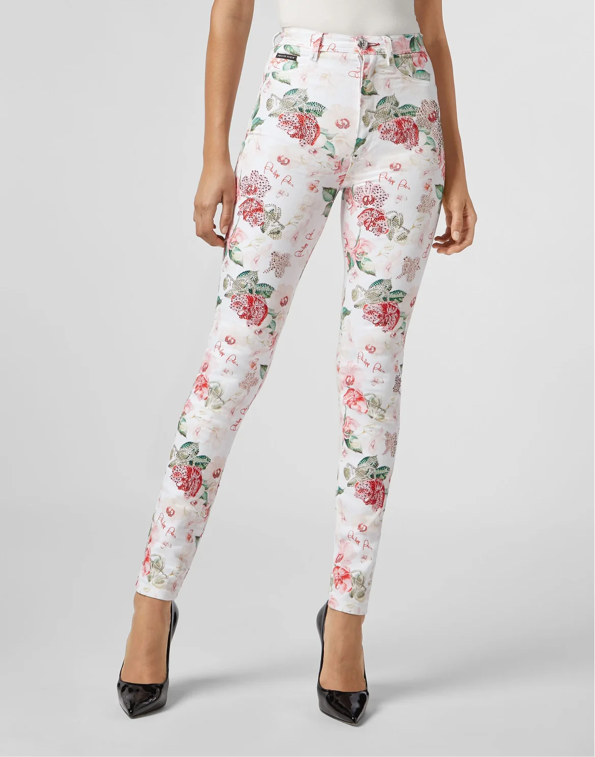 Super High Waist Jegging Flowers, цвет: Белый