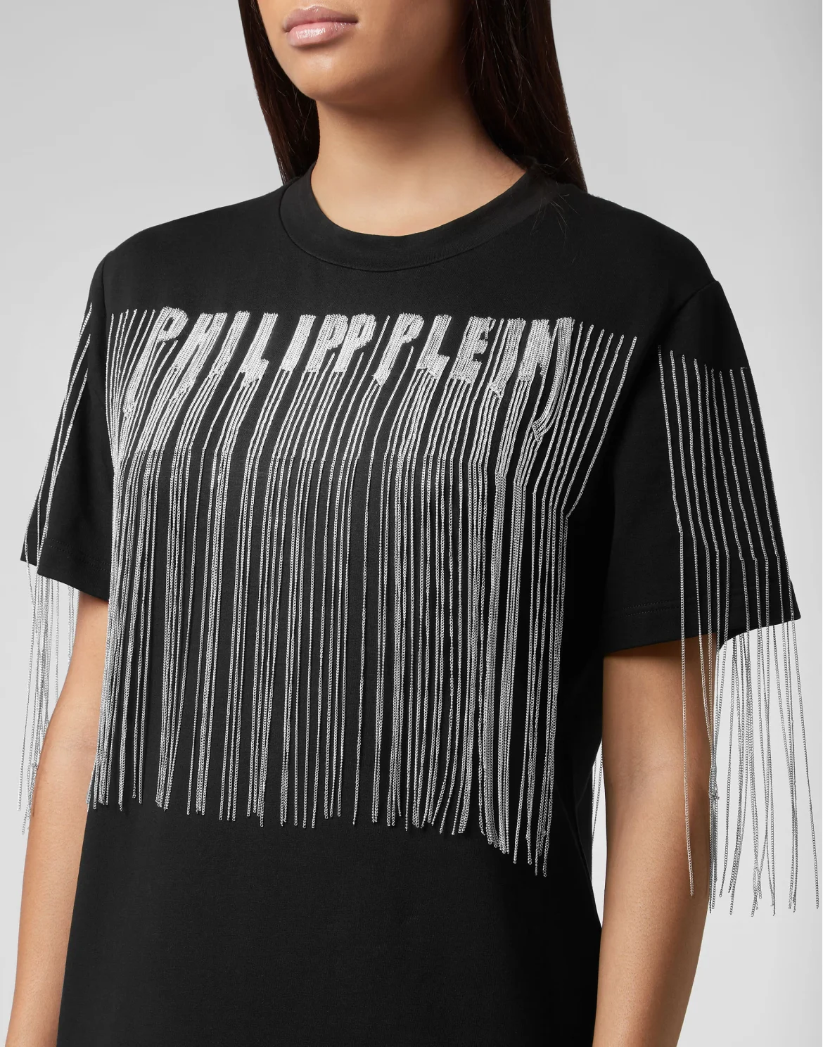 T-Shirt Short Dresses Fringe, цвет: Черный