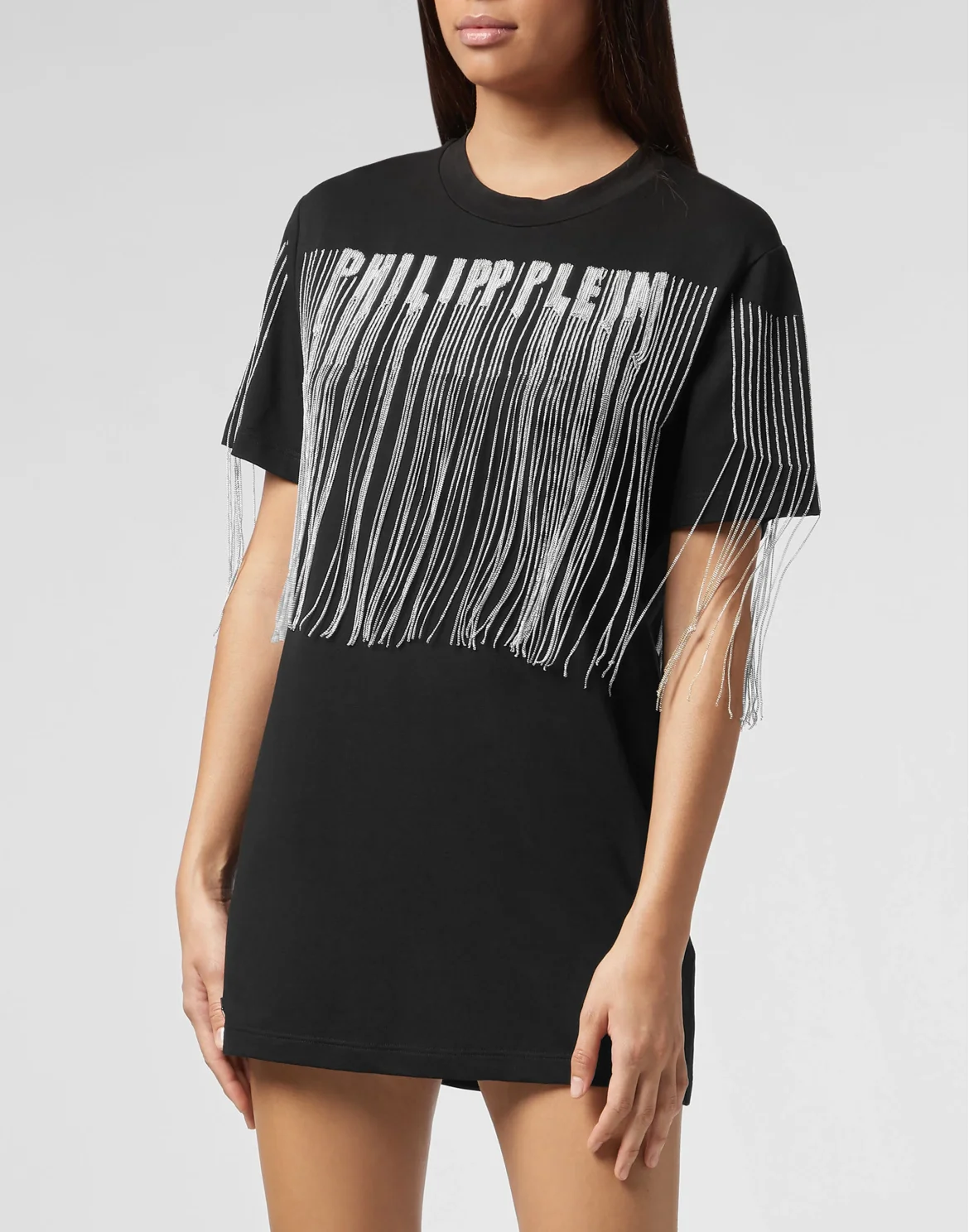 T-Shirt Short Dresses Fringe, цвет: Черный