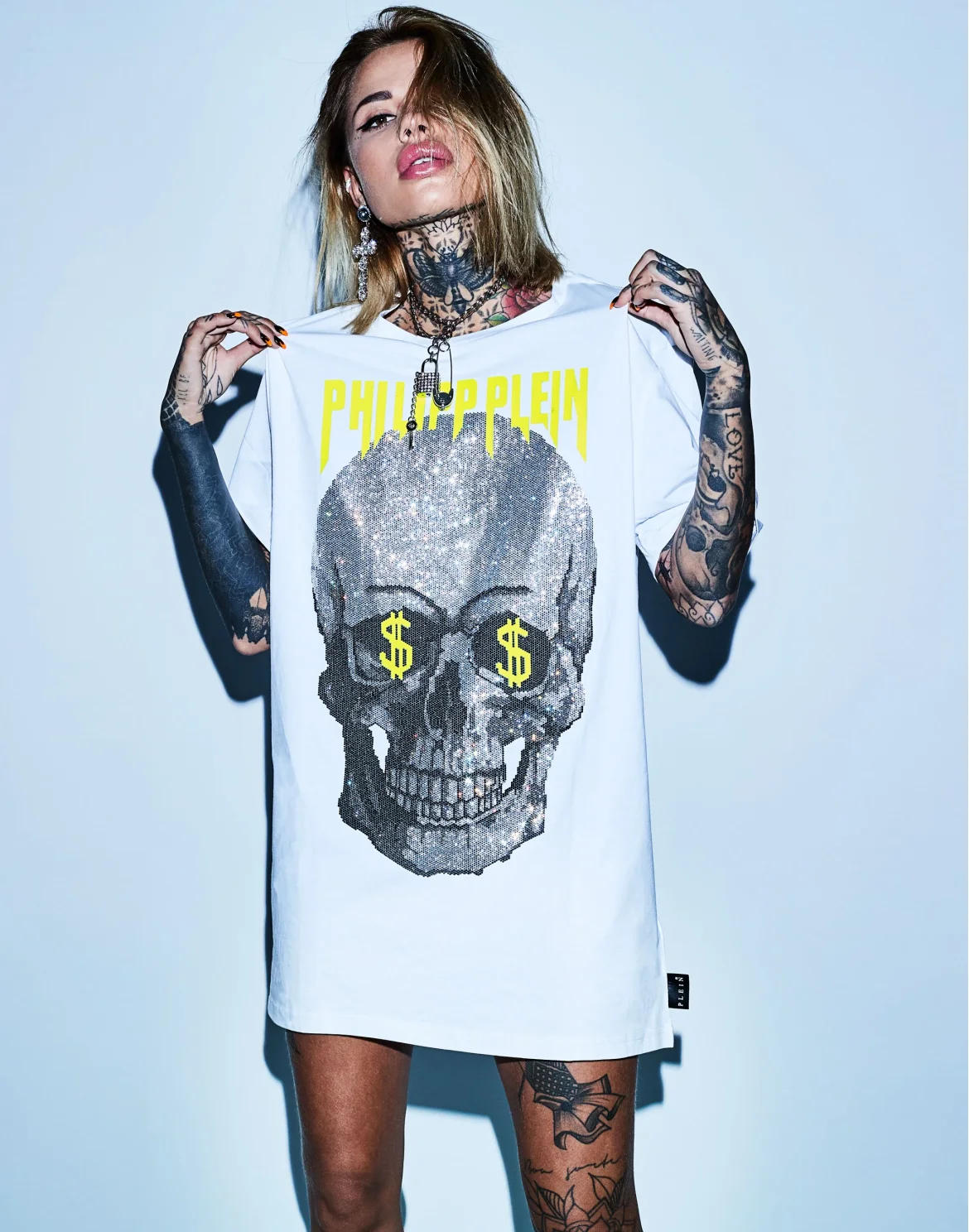 T-shirt Round Neck SS Skull strass, цвет: Белый