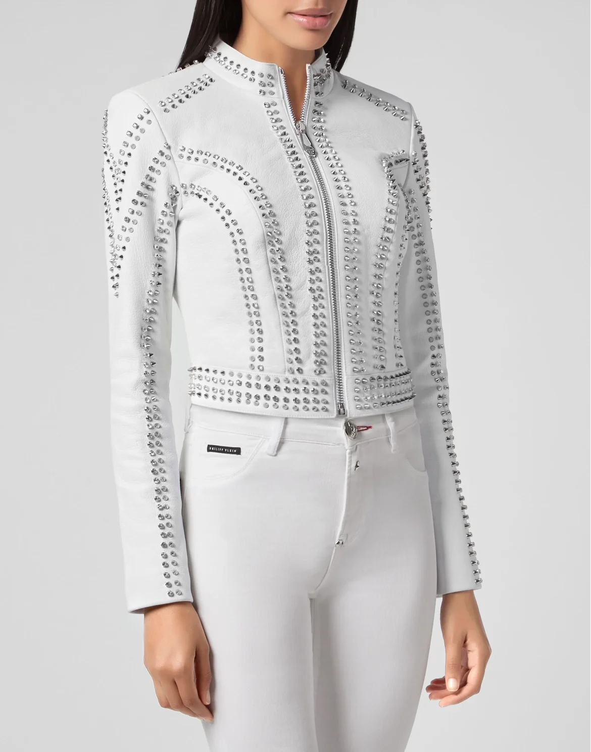 Leather Moto Jacket Studs, цвет: Белый