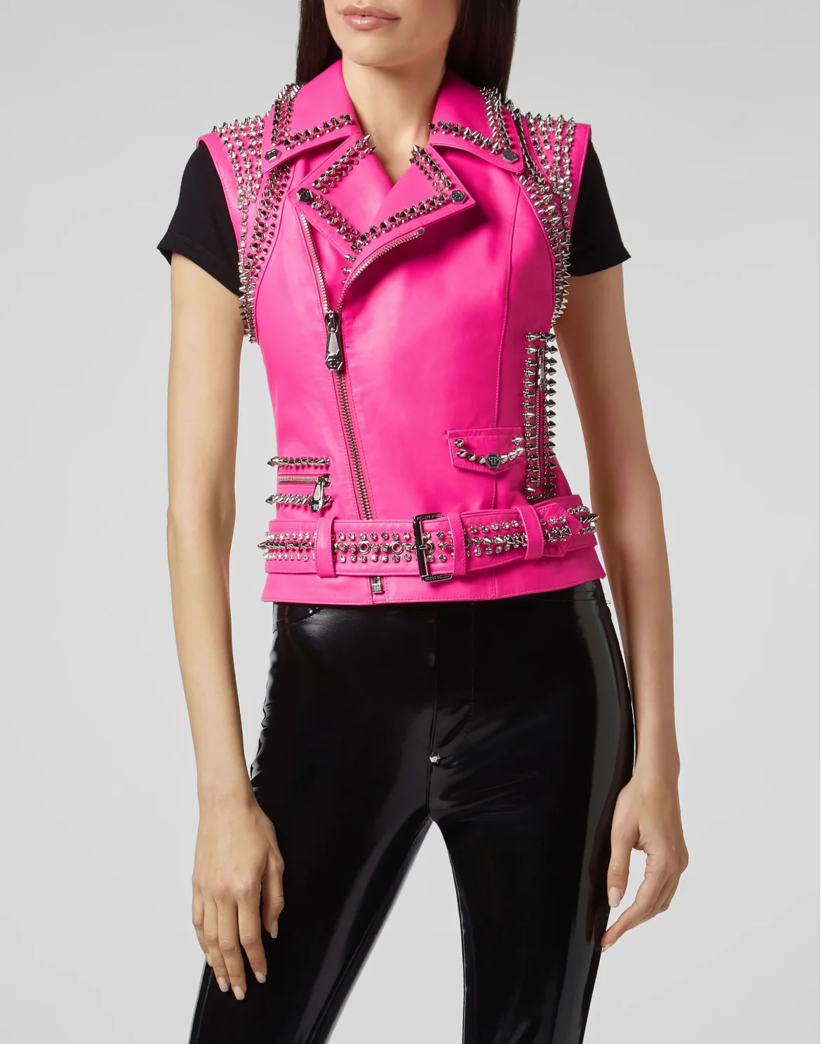 Leather Vest Short Studs, цвет: Розовый