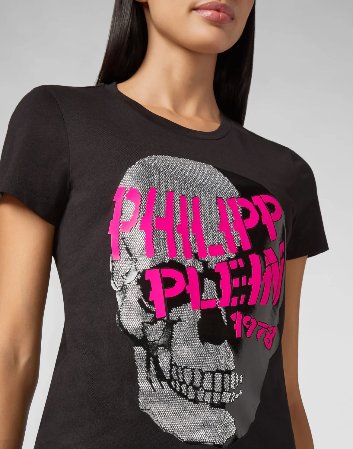 T-shirt Round Neck SS Skull strass, цвет: Черный