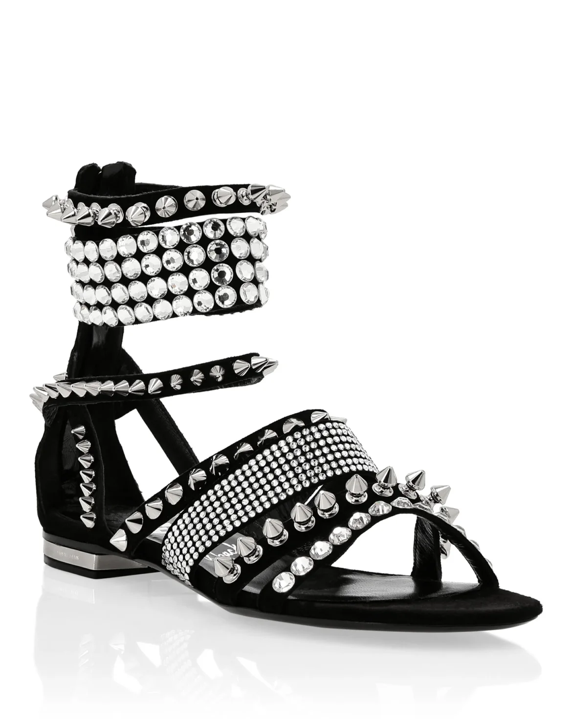 Suede Sandals Flat Studs, цвет: Черный