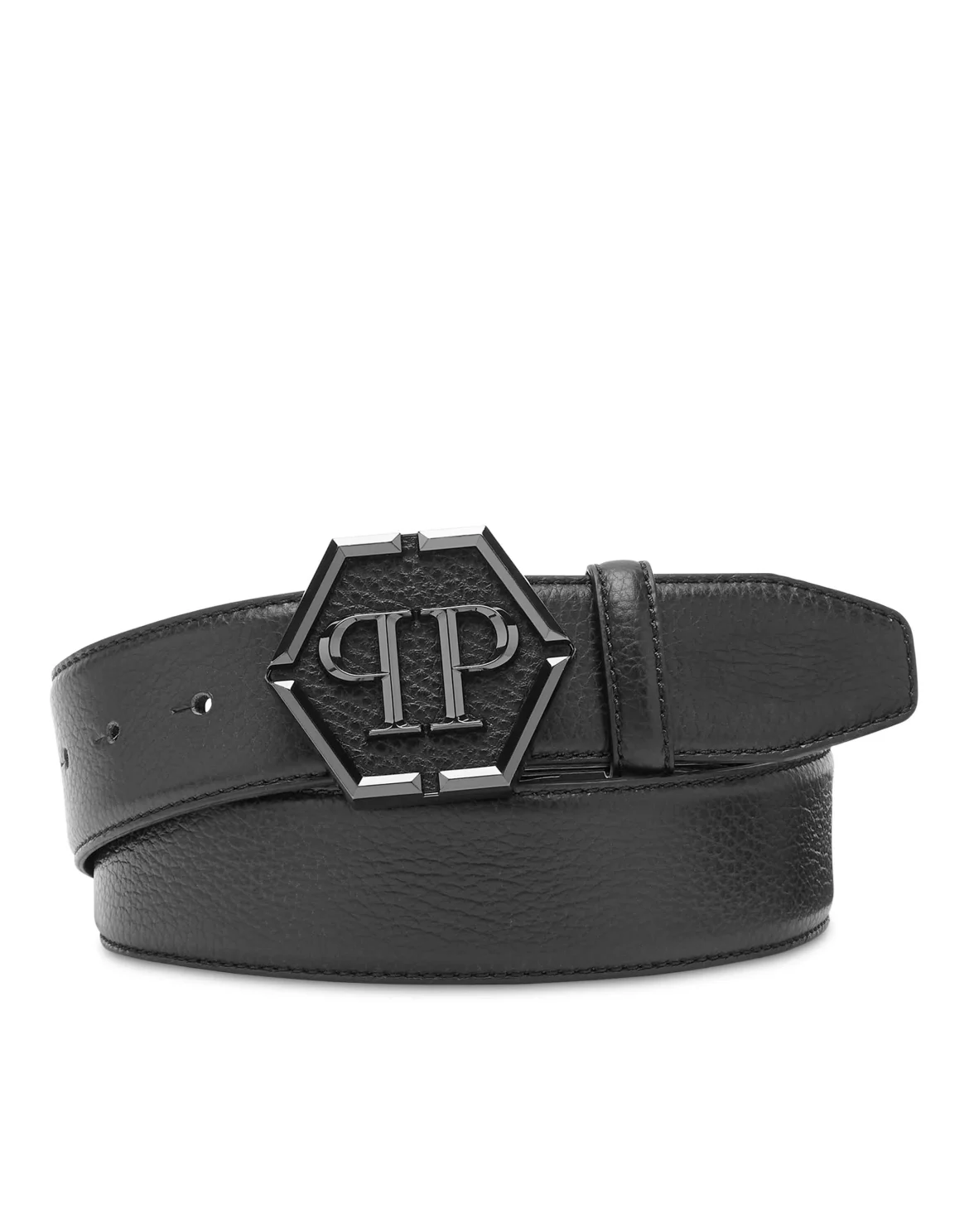 Leather Belt Hexagon, цвет: Черный