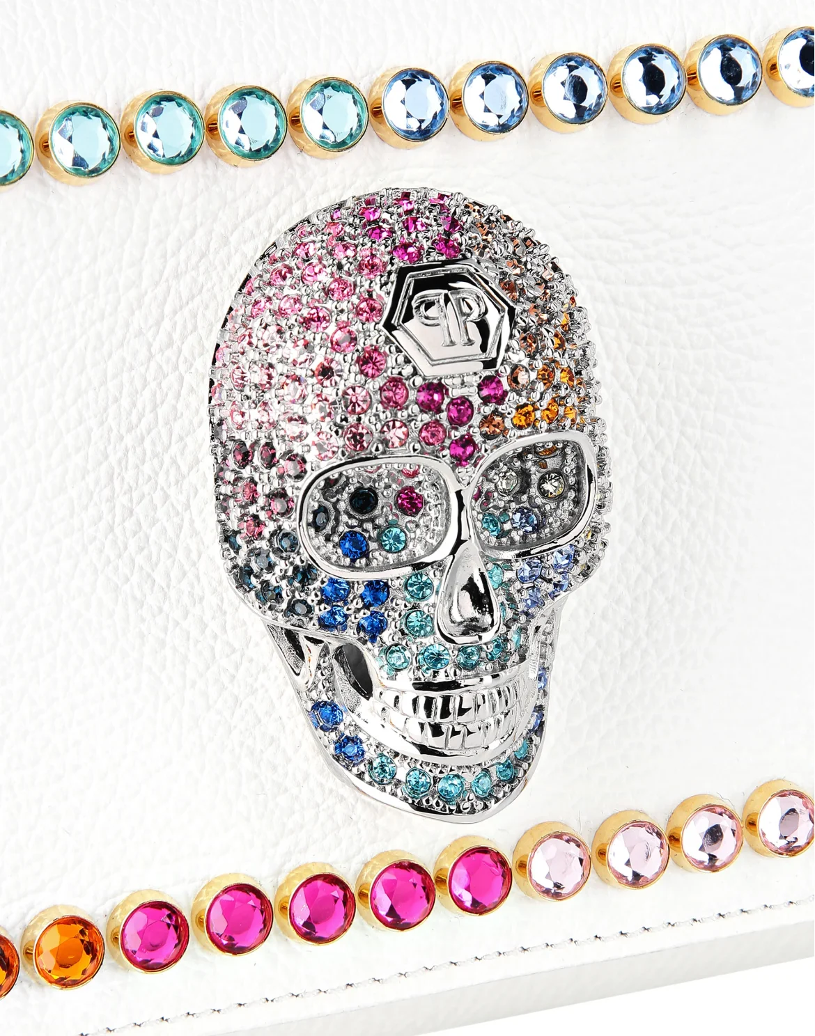 Leather Shoulder Bag Skull with Crystals, цвет: Белый
