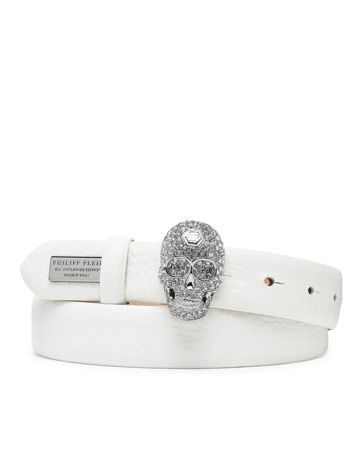 Leather Belt Skull with with Crystals, цвет: Белый