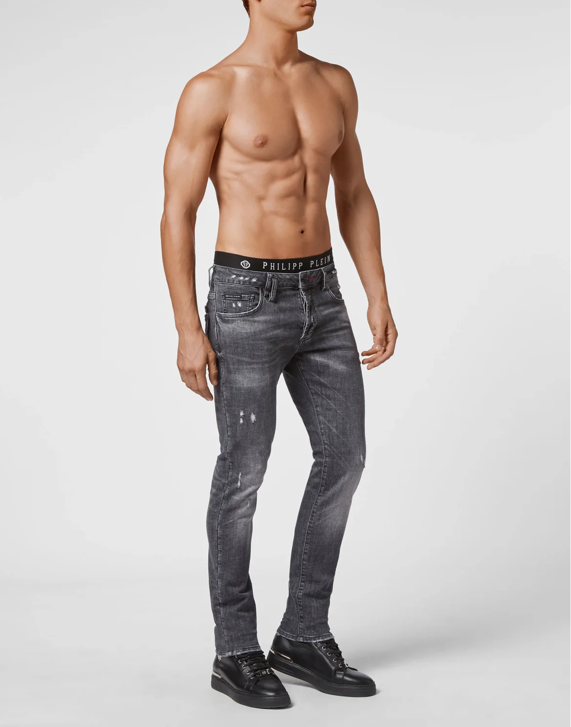 Denim Trousers Super Straight Cut Destroyed, цвет: Серый