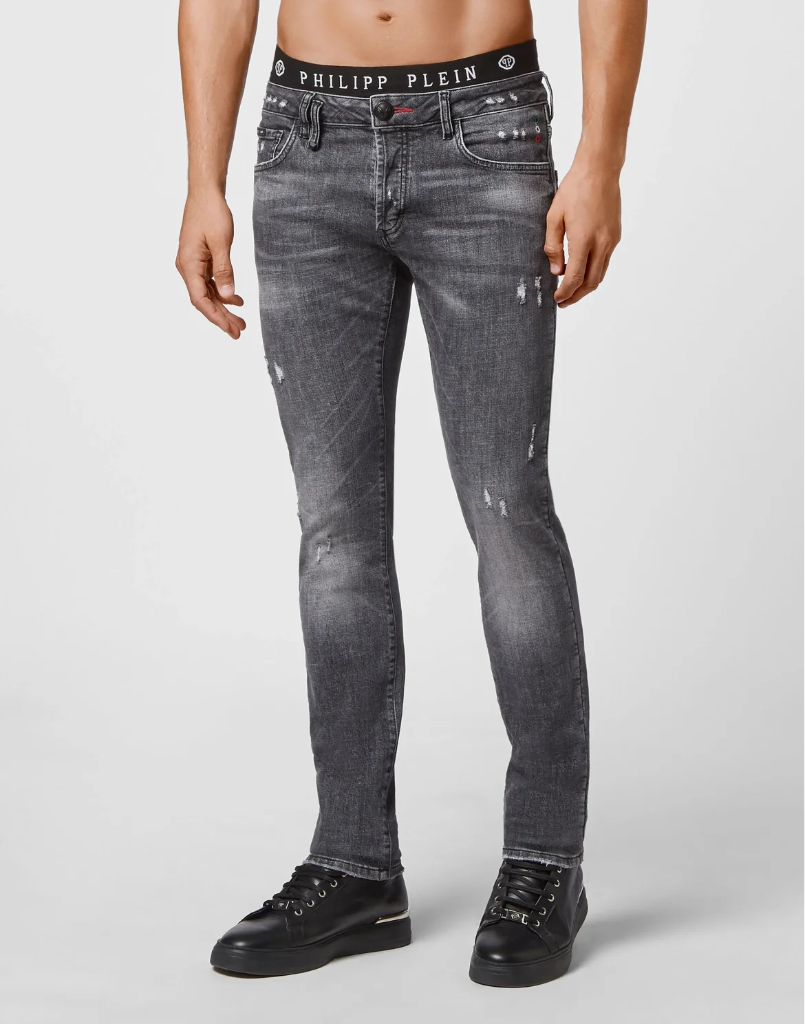 Denim Trousers Super Straight Cut Destroyed, цвет: Серый