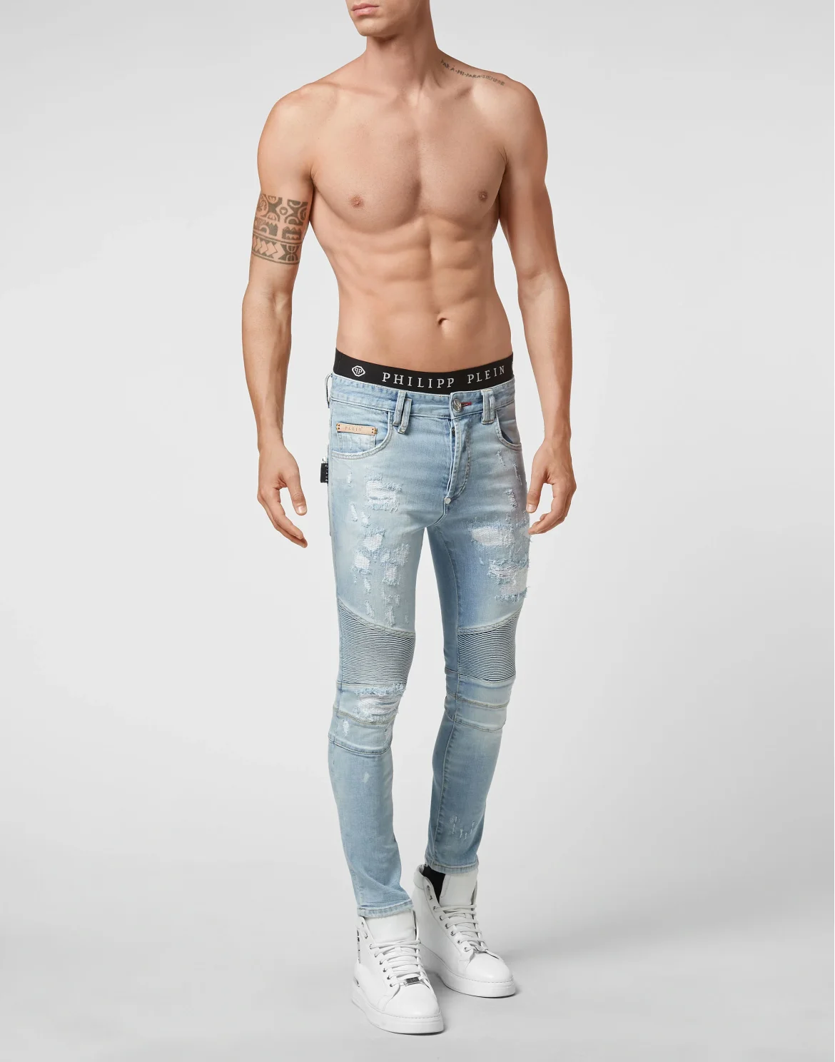 Denim Trousers Skinny Biker Fit Studs, цвет: Голубой