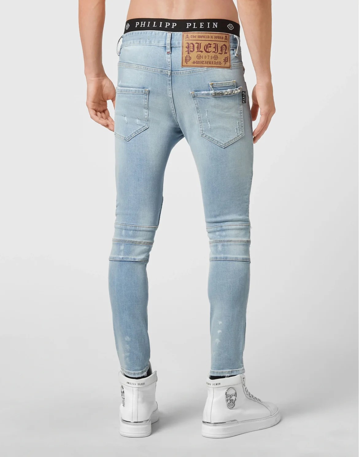 Denim Trousers Skinny Biker Fit Studs, цвет: Голубой