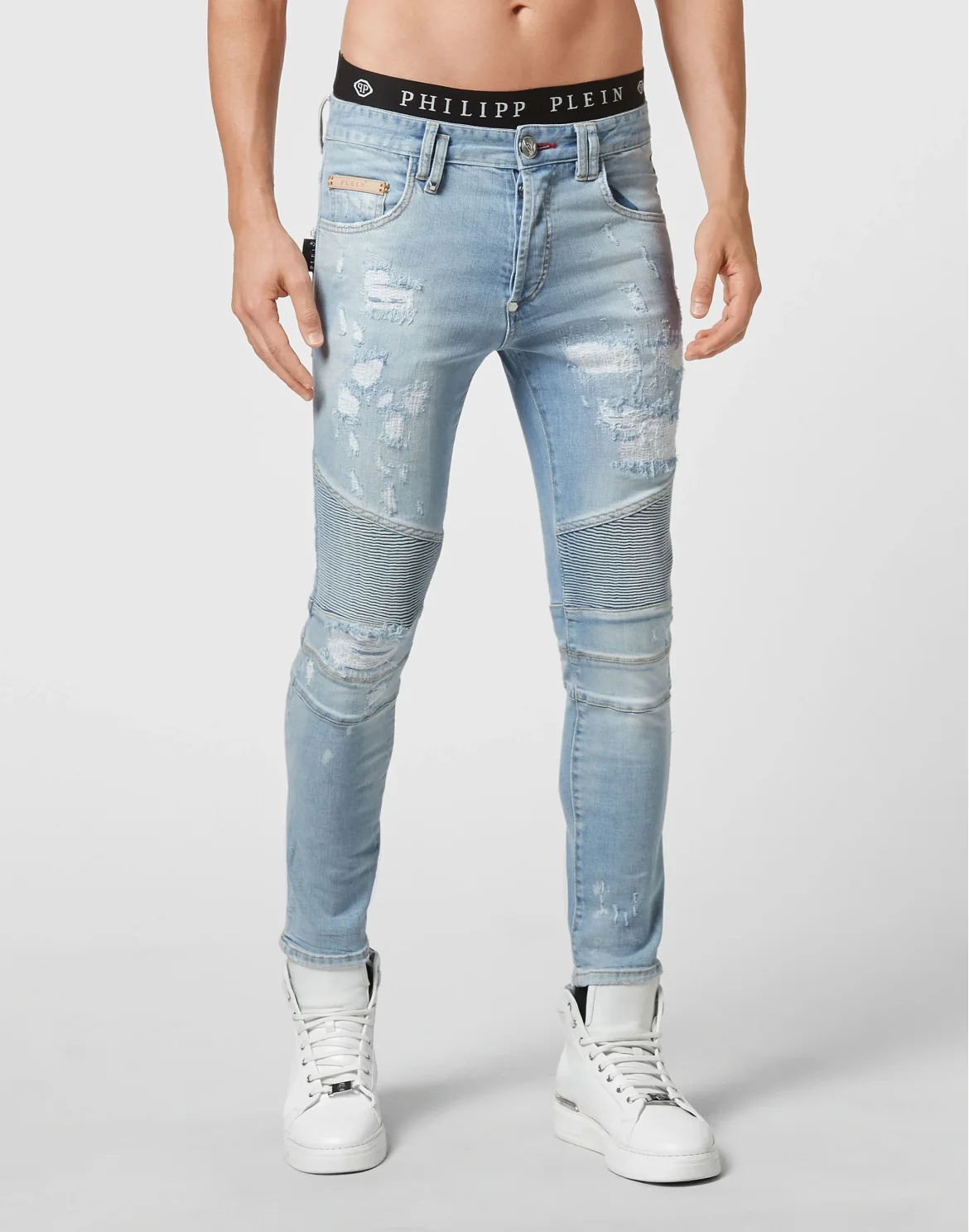 Denim Trousers Skinny Biker Fit Studs, цвет: Голубой