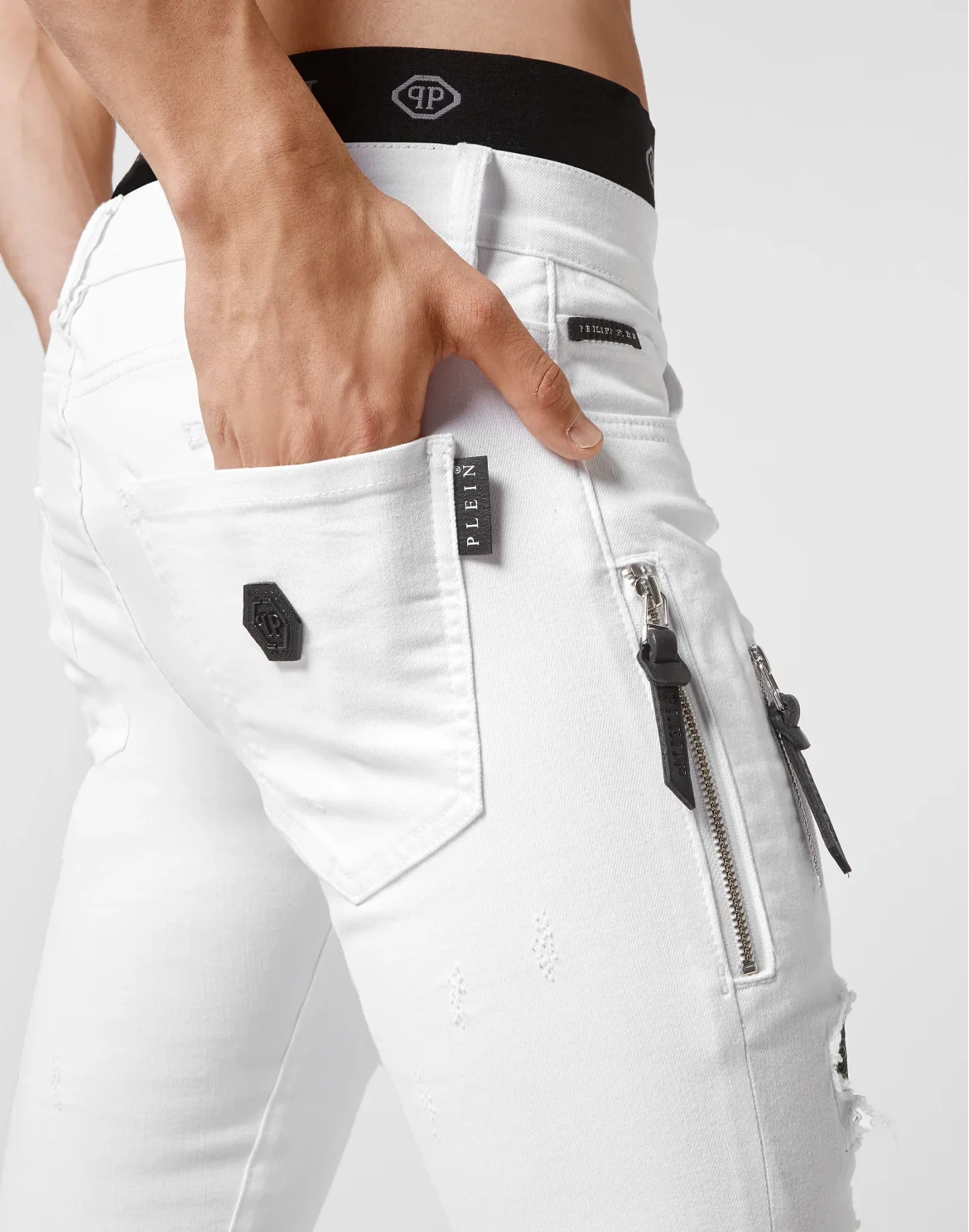 Denim Trousers Biker Destroyed, цвет: Белый