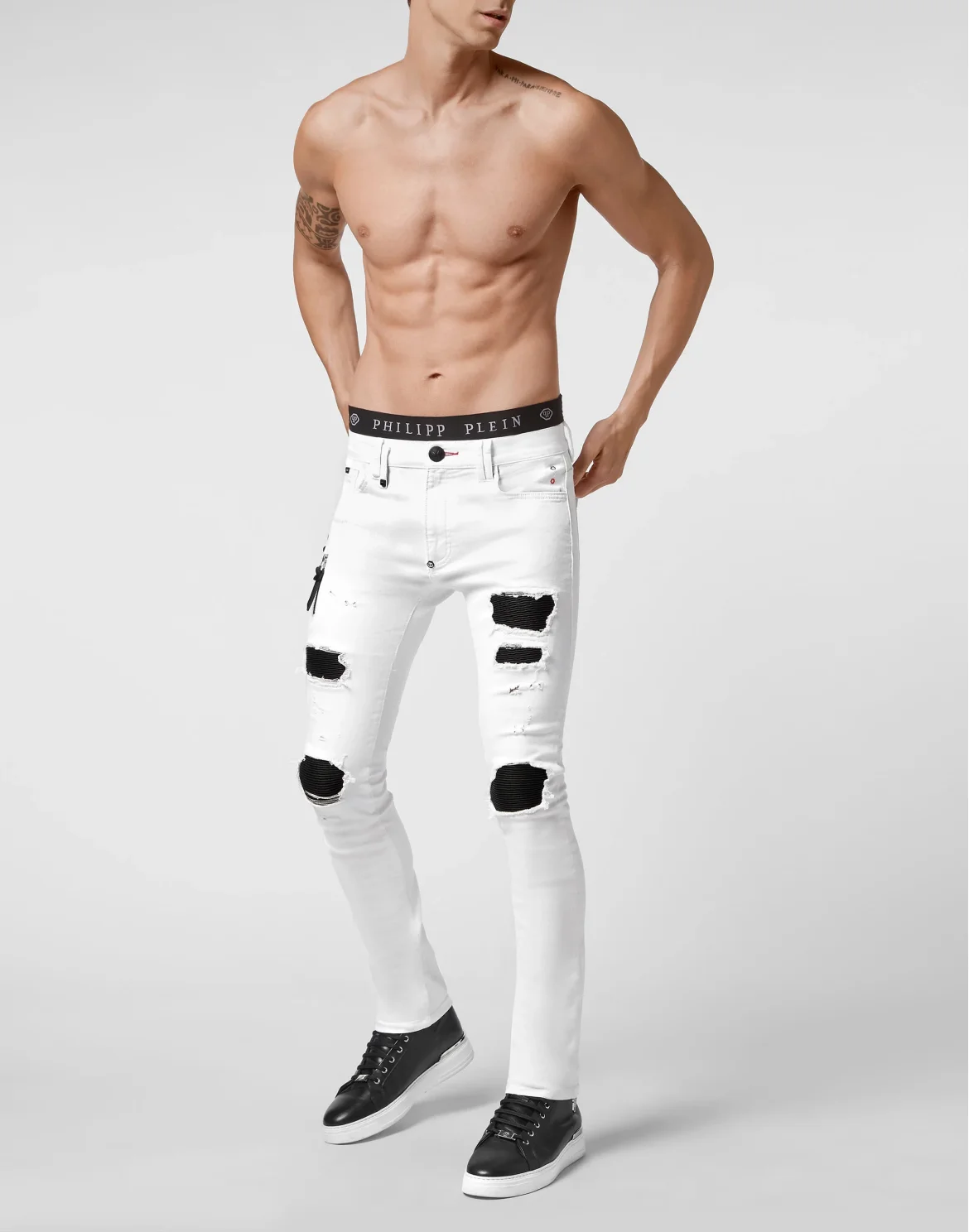 Denim Trousers Biker Destroyed, цвет: Белый