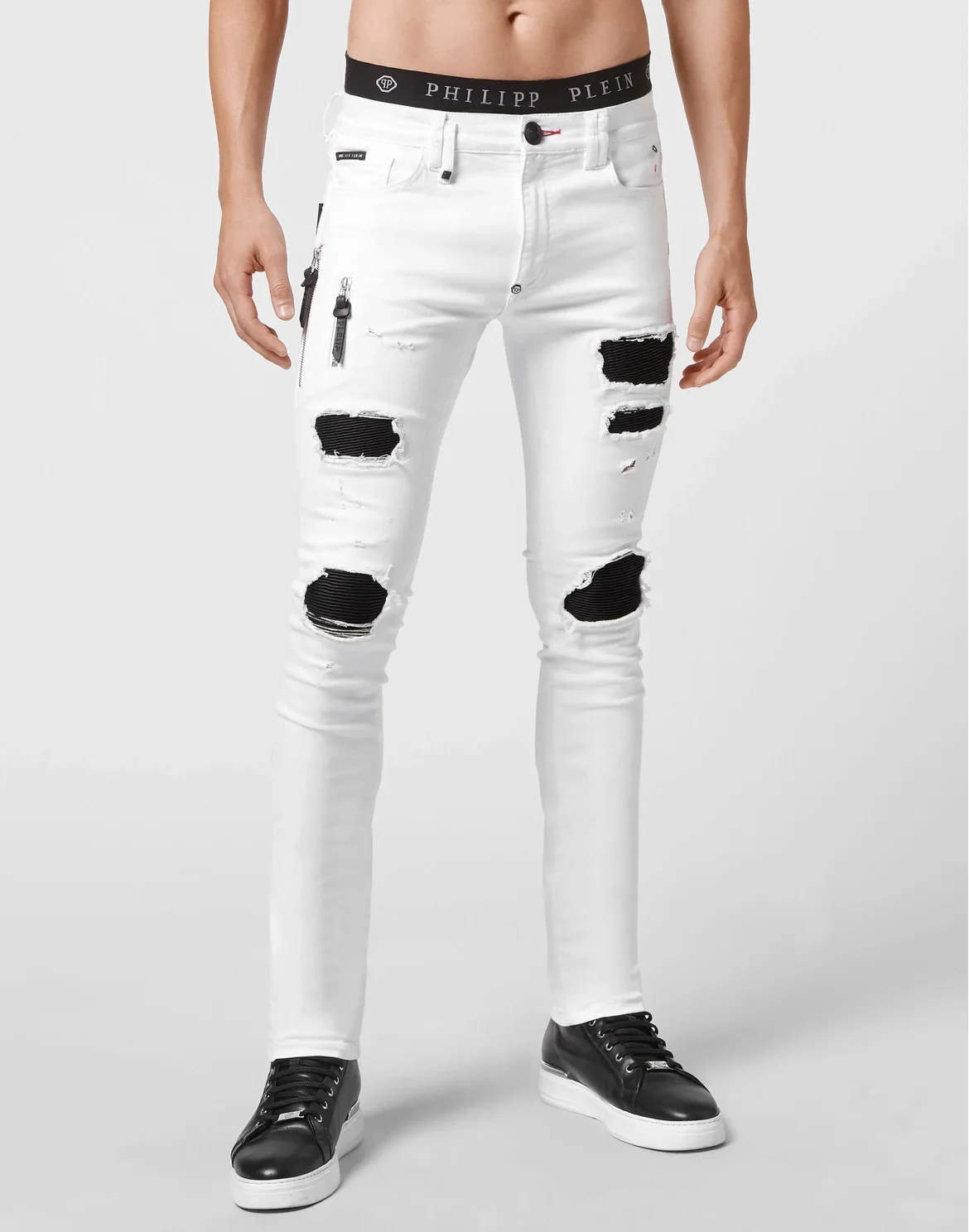 Denim Trousers Biker Destroyed, цвет: Белый