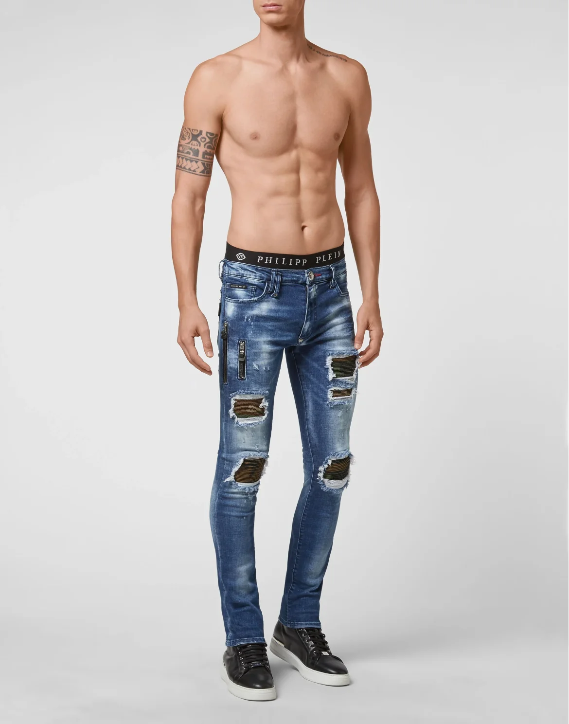 Denim Trousers Biker Destroyed, цвет: Синий