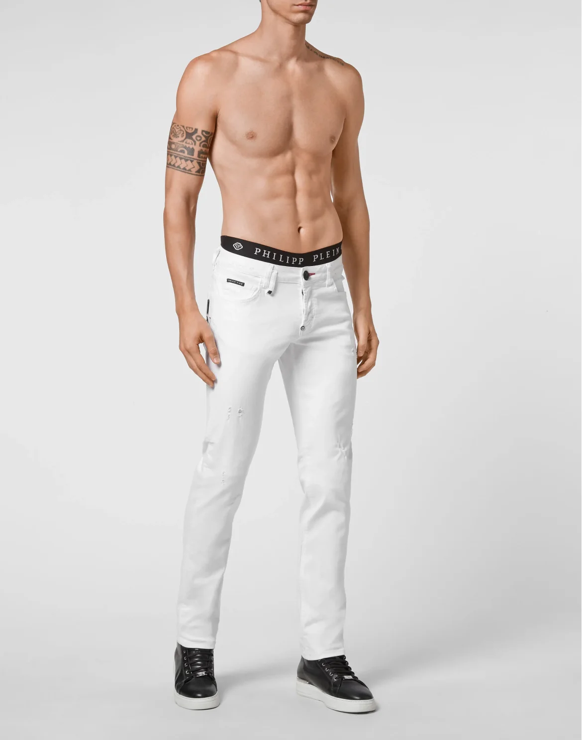 Denim Trousers Straight Cut Supreme Iconic Plein, цвет: Белый
