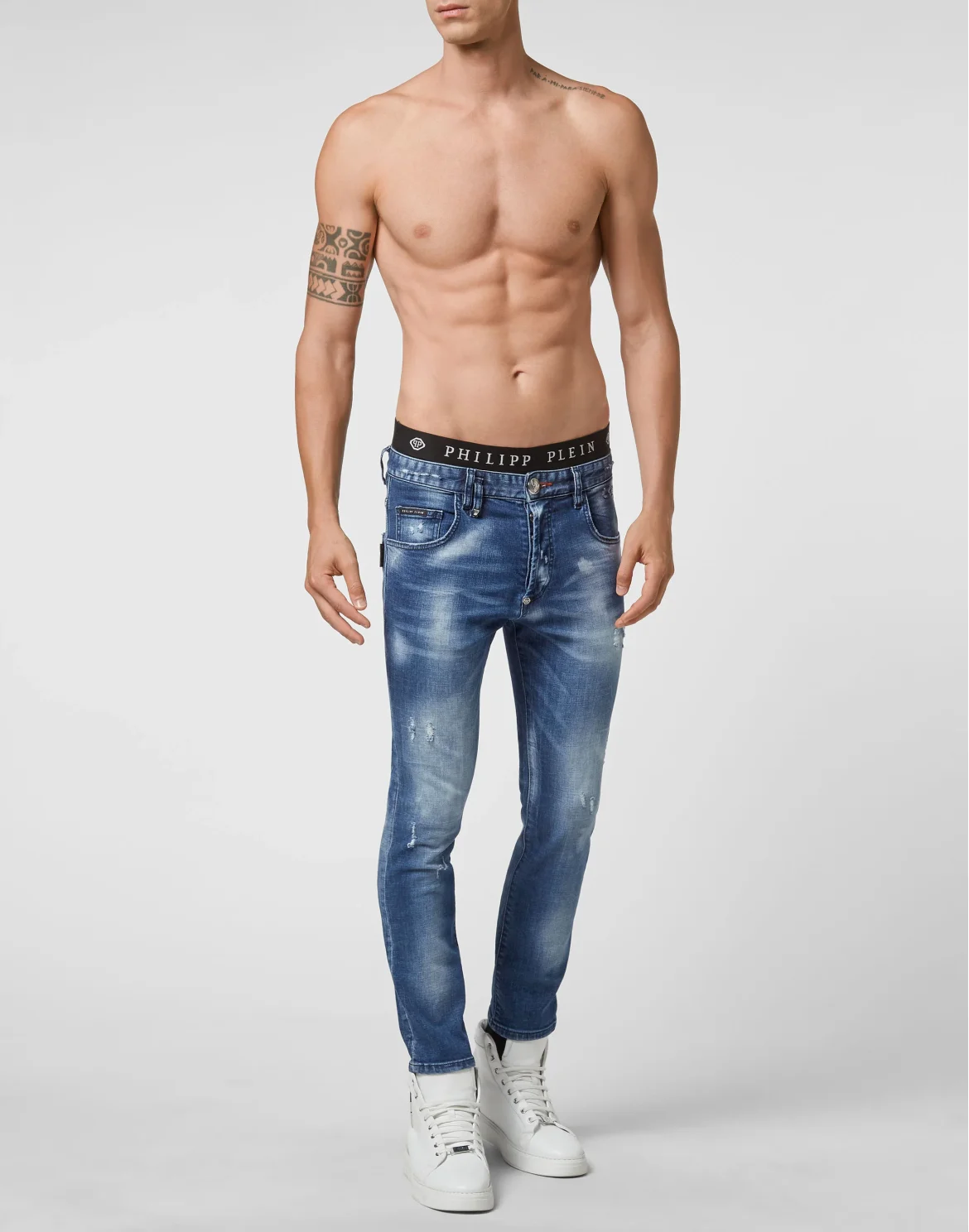 Denim Trousers Skinny Destroyed Iconic Plein, цвет: Синий