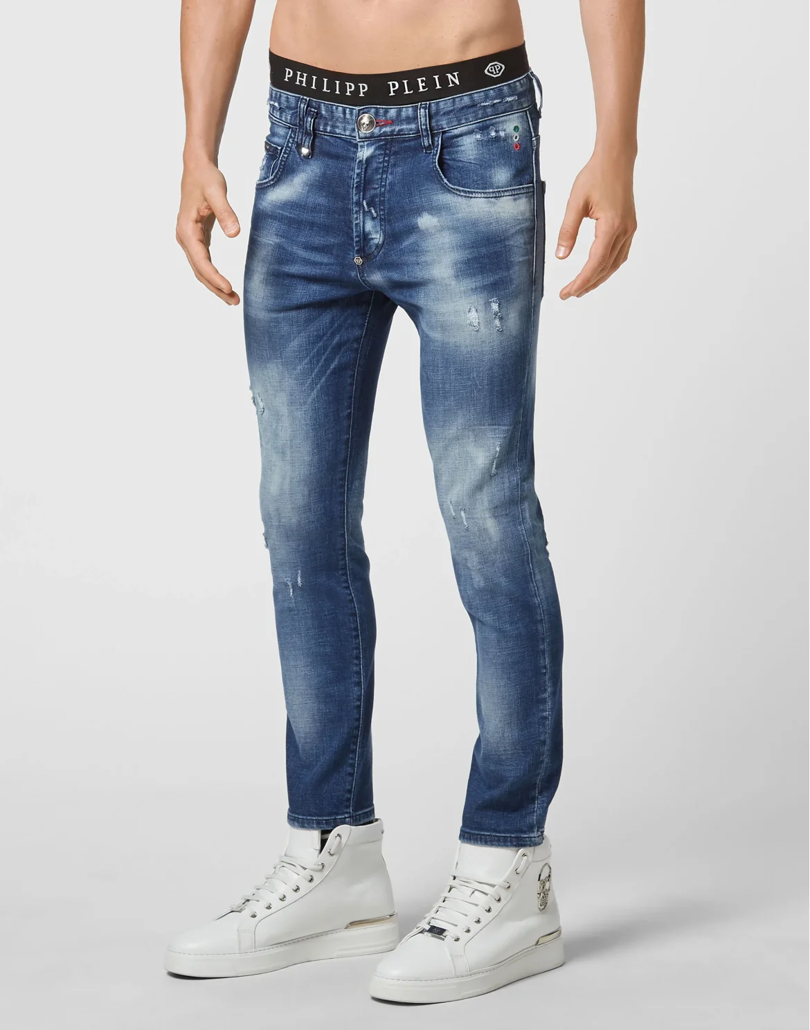 Denim Trousers Skinny Destroyed Iconic Plein, цвет: Синий