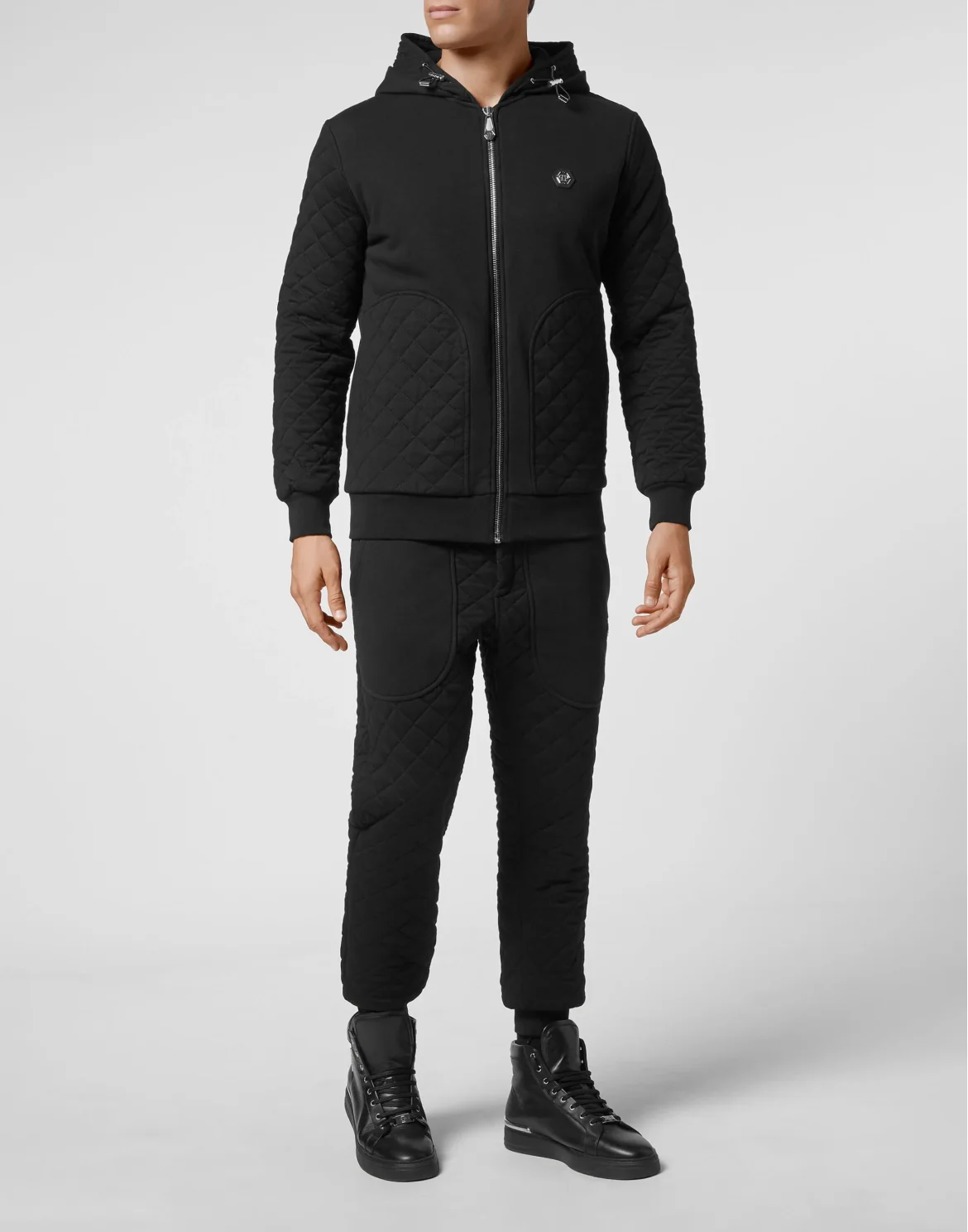 Hoodie Sweatjacket Full Zip Quilted Hexagon, цвет: Черный